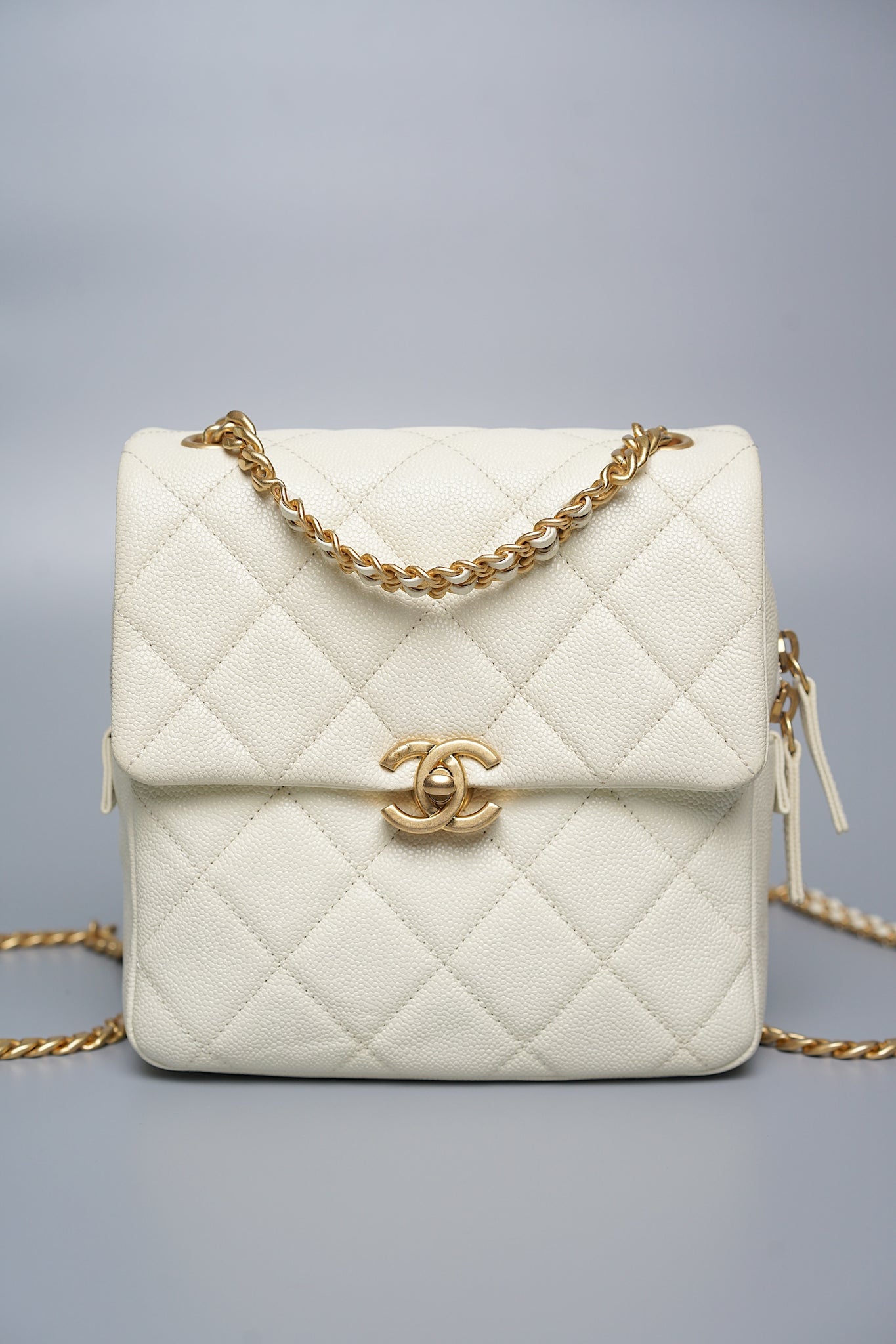 Chanel Chain Melody Backpack in White Caviar Bghw