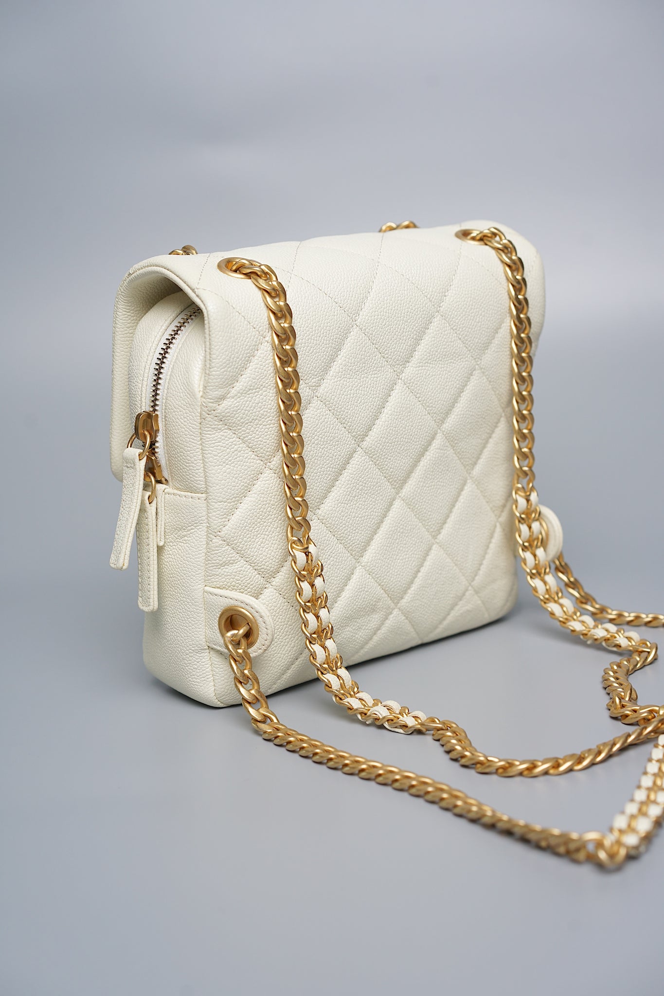 Chanel Chain Melody Backpack in White Caviar Bghw