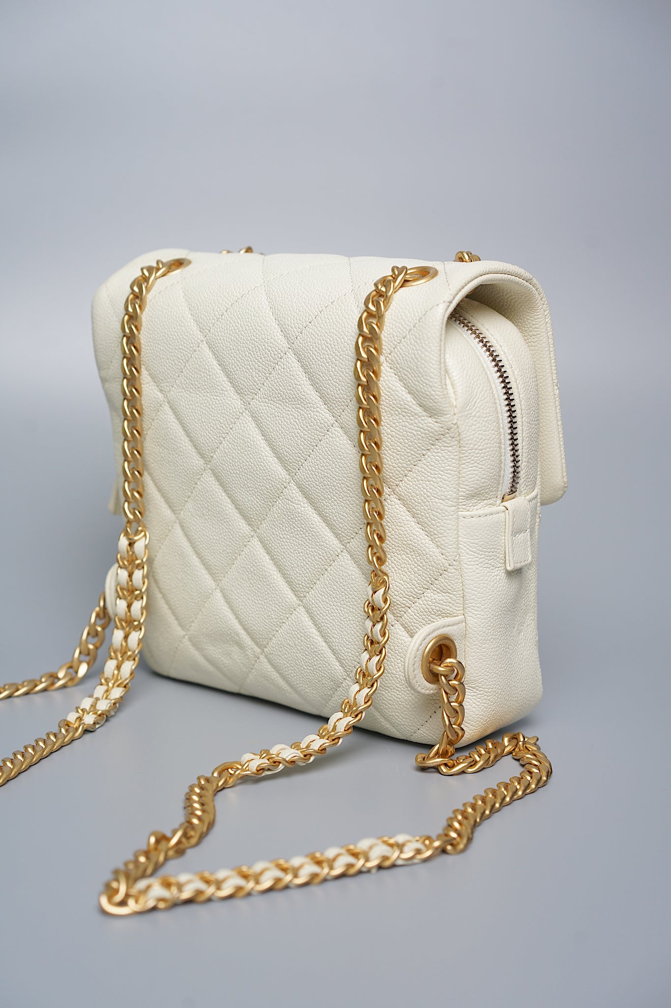 Chanel Chain Melody Backpack in White Caviar Bghw