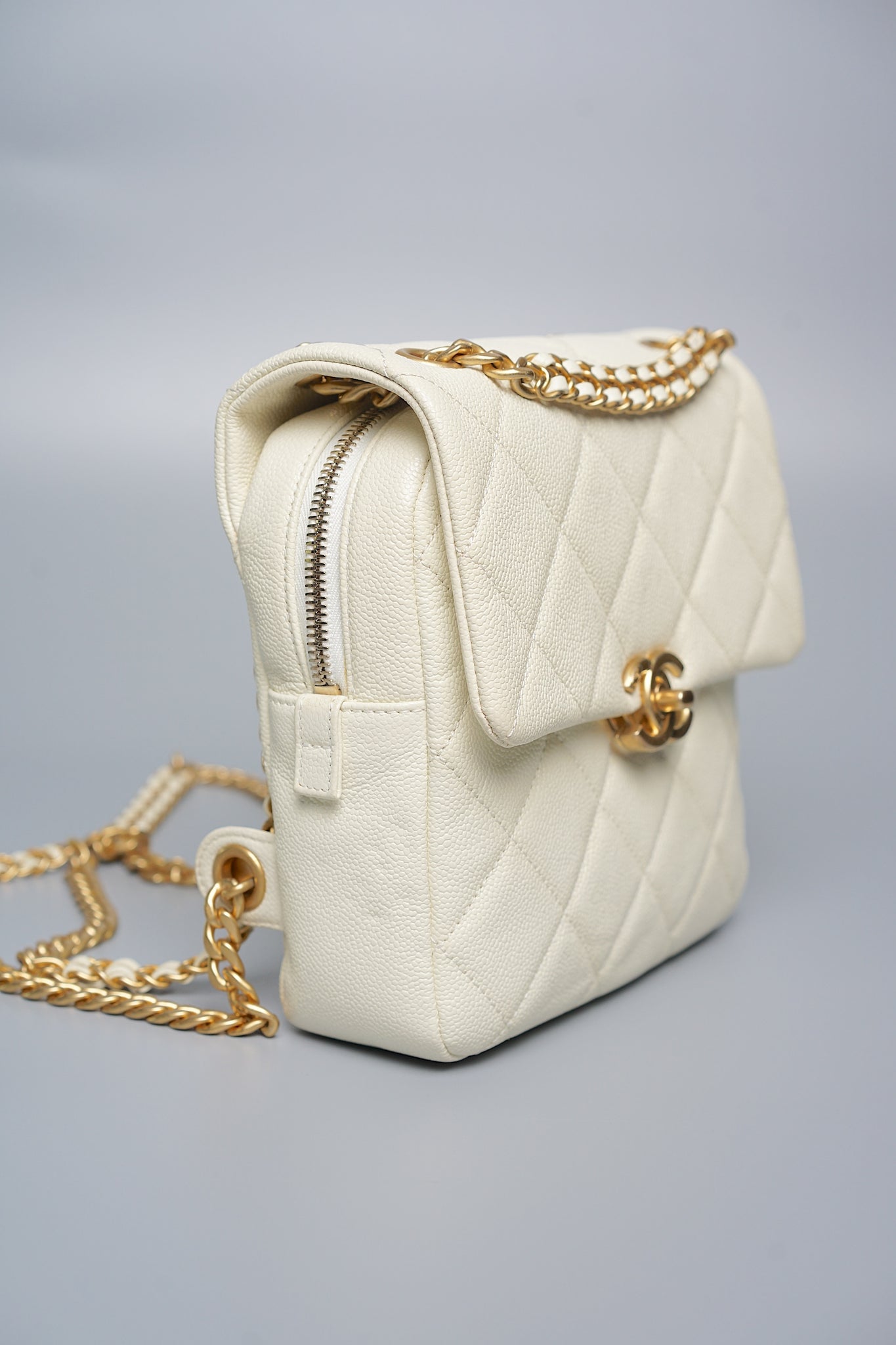 Chanel Chain Melody Backpack in White Caviar Bghw