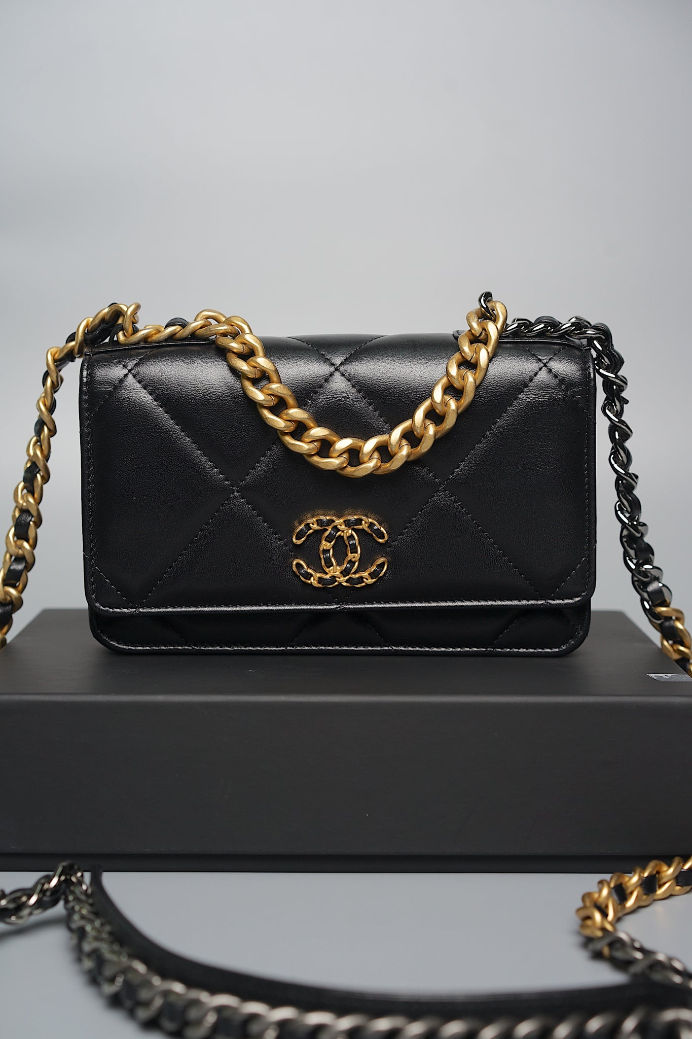 Chanel 19 Wallet On Chain in Black Lambskin