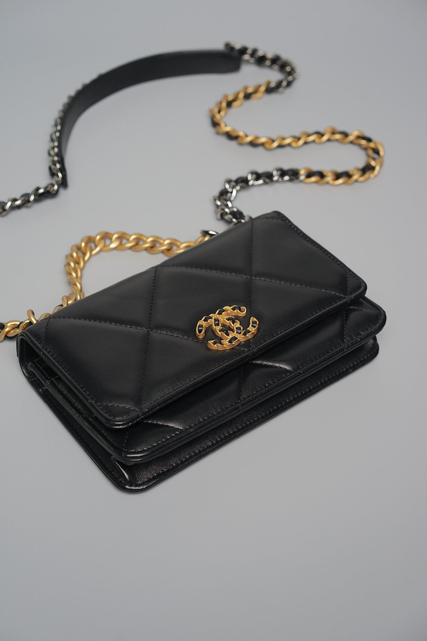 Chanel 19 Wallet On Chain in Black Lambskin