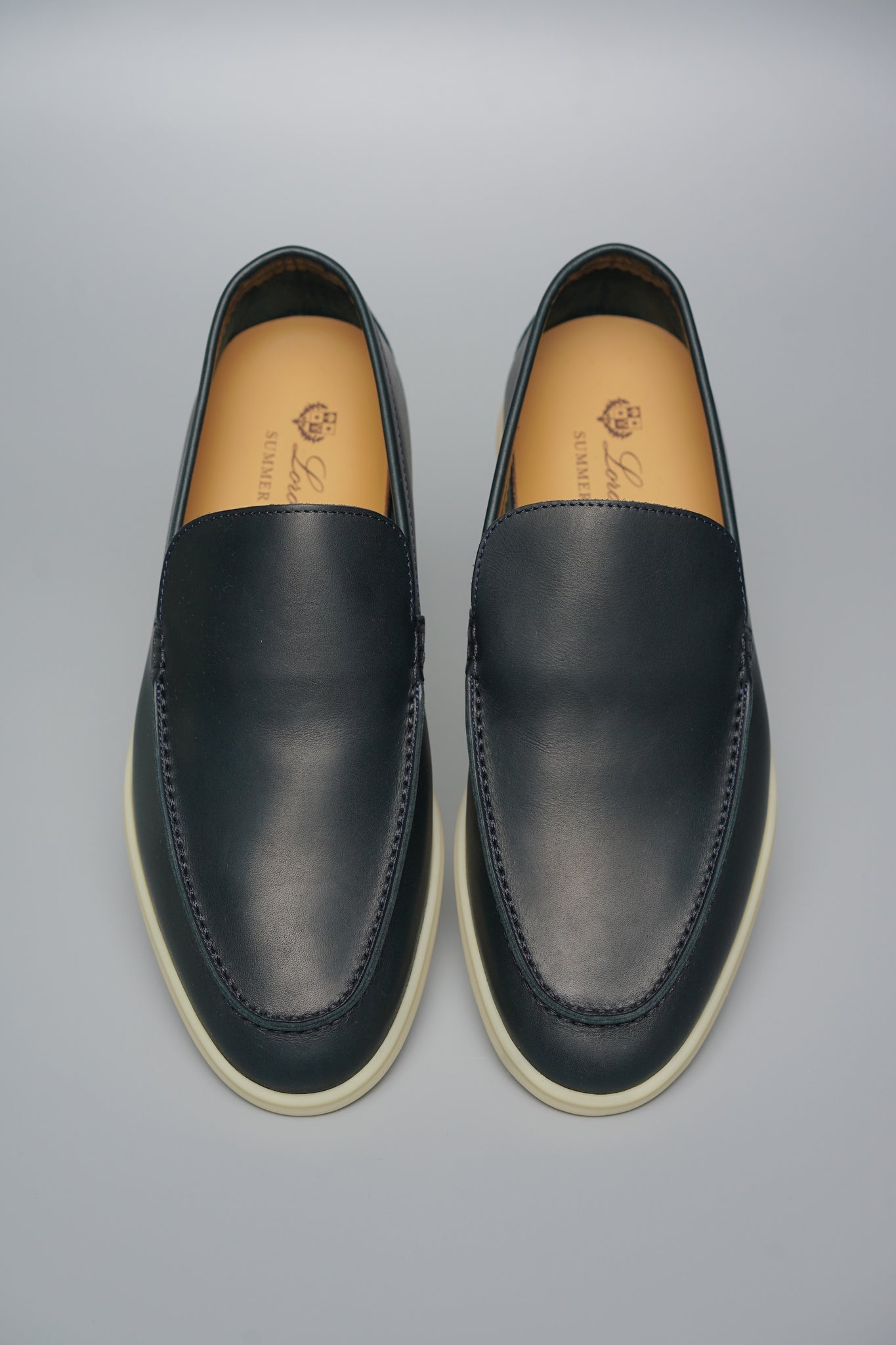 Loro Piana Summer Walk Leather Loafers in Navy Blue Size 39 (Brand New)