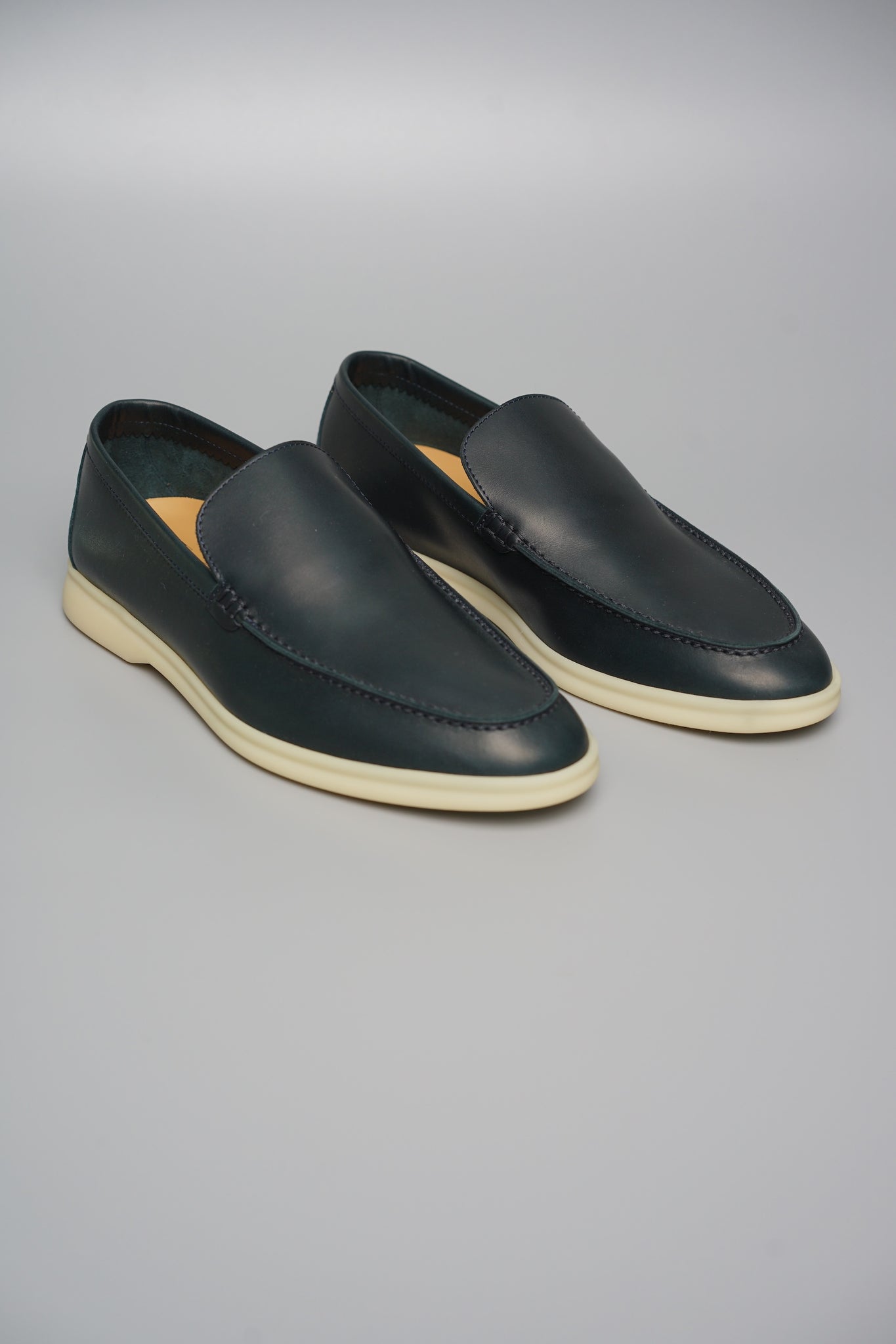 Loro Piana Summer Walk Leather Loafers in Navy Blue Size 39 (Brand New)