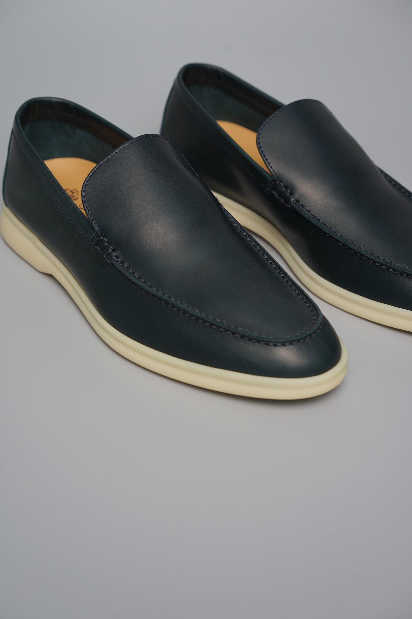 Loro Piana Summer Walk Leather Loafers in Navy Blue Size 39 (Brand New)