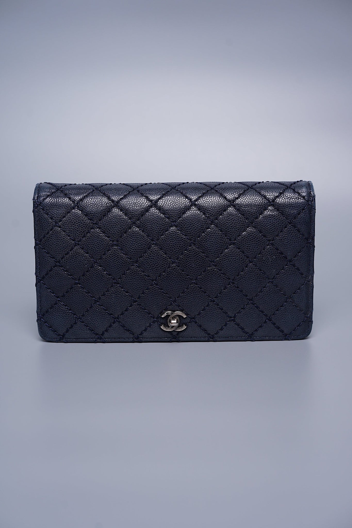 Chanel Long Flap Wallet in Navy Caviar