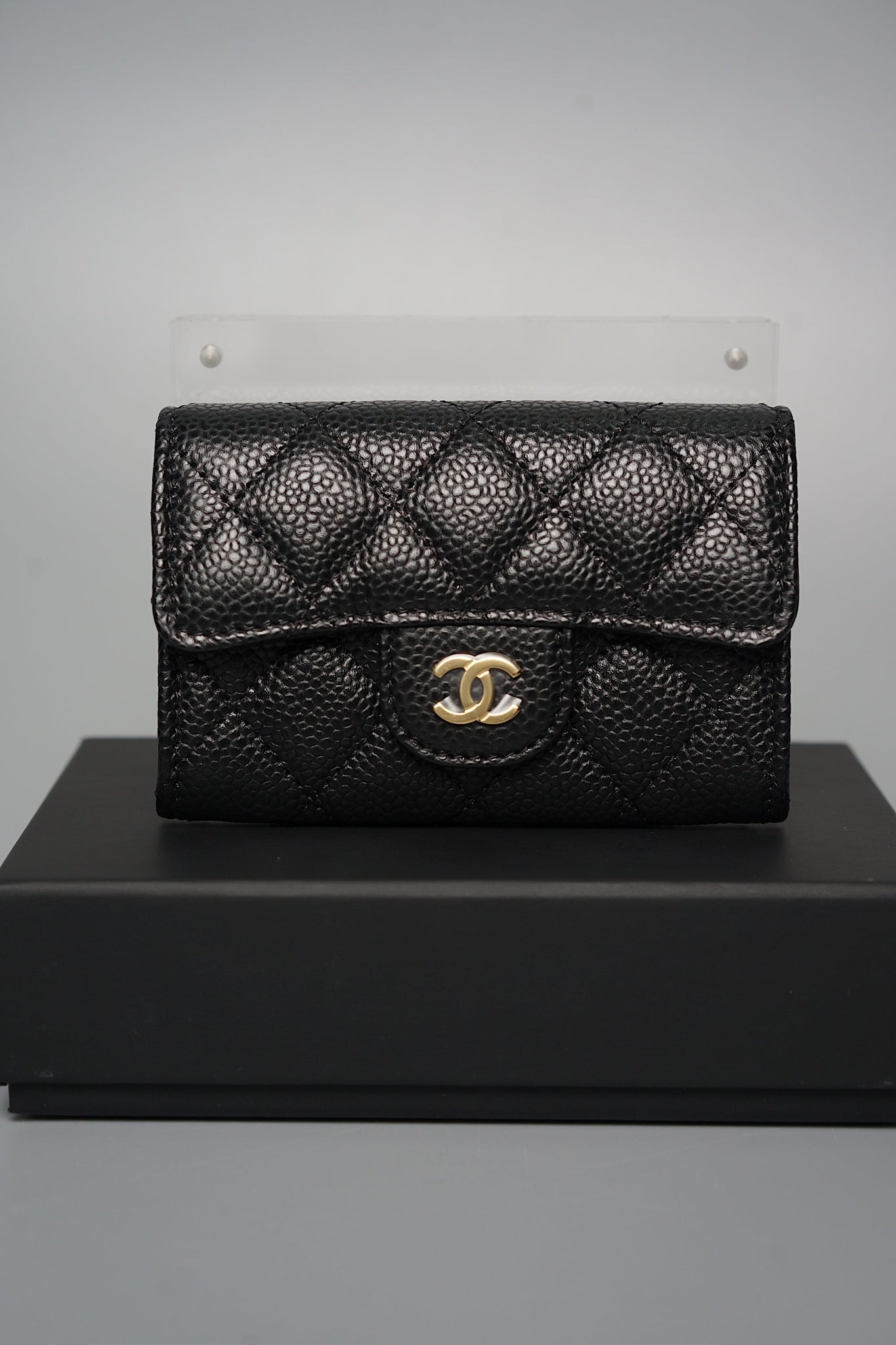 Chanel Compact Cardholder Wallet in Black Caviar Ghw (Brand New)