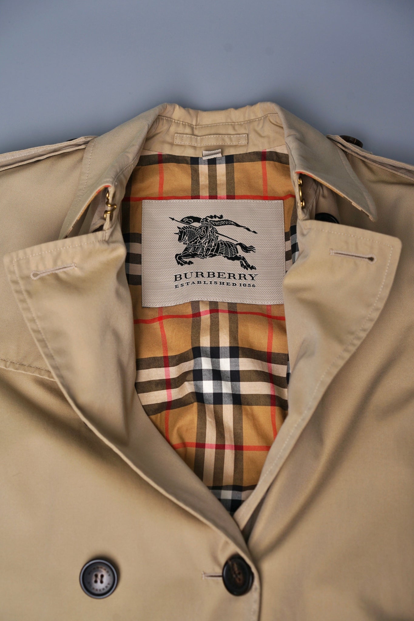 Burberry Gabardine Double-Breasted Trench Coat in Beige