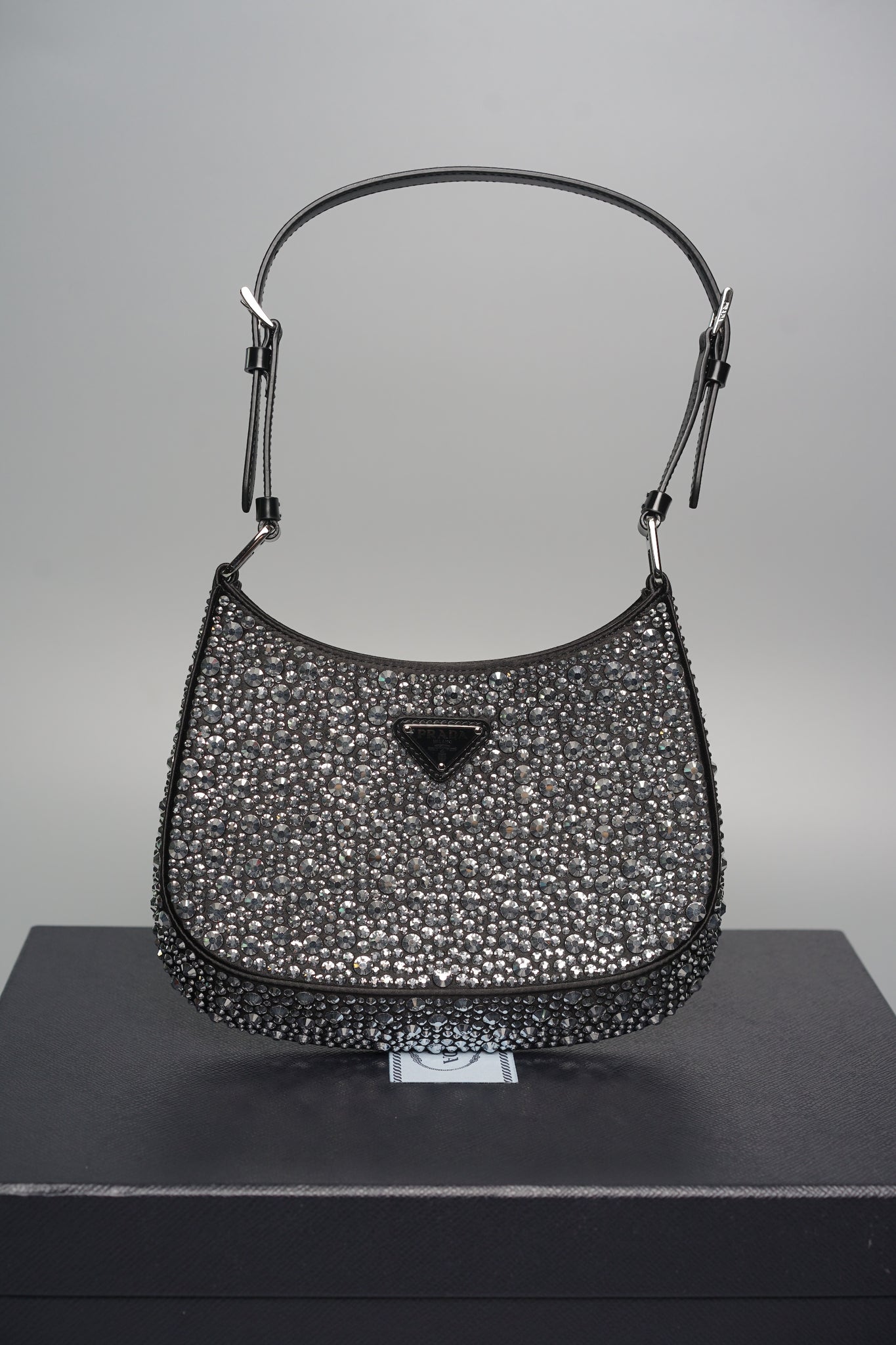 Prada Cleo Satin Bag With Crystals in Metal Shw (Brand New)