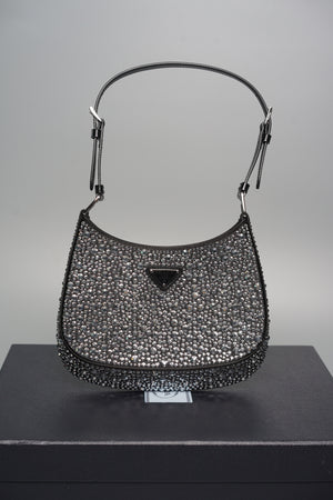 Prada Cleo Satin Bag With Crystals in Metal Shw (Brand New)