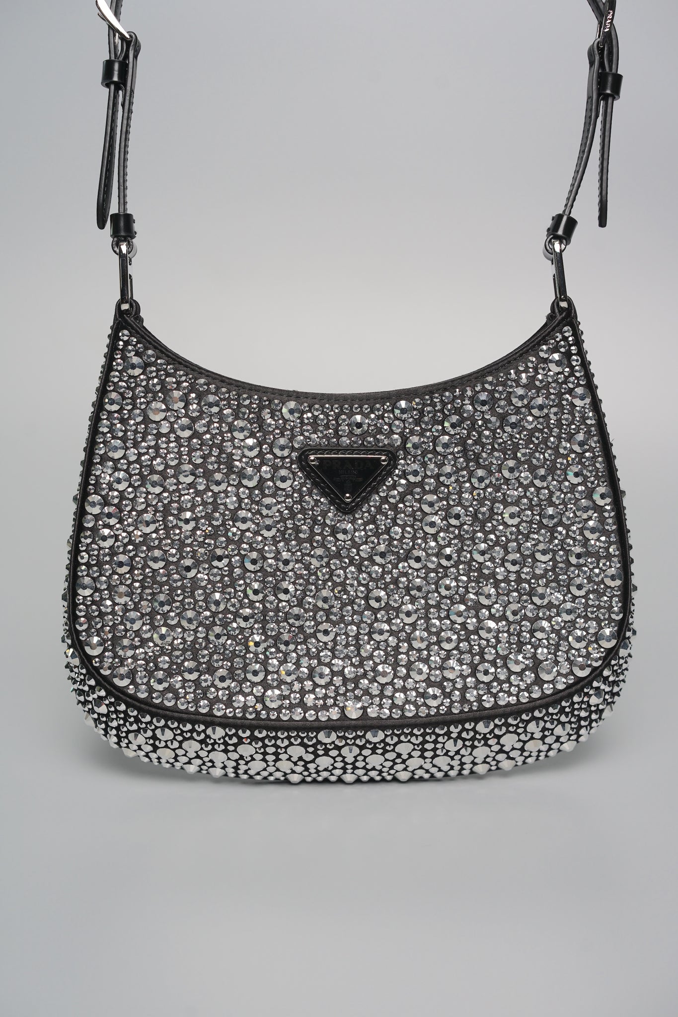 Prada Cleo Satin Bag With Crystals in Metal Shw (Brand New)