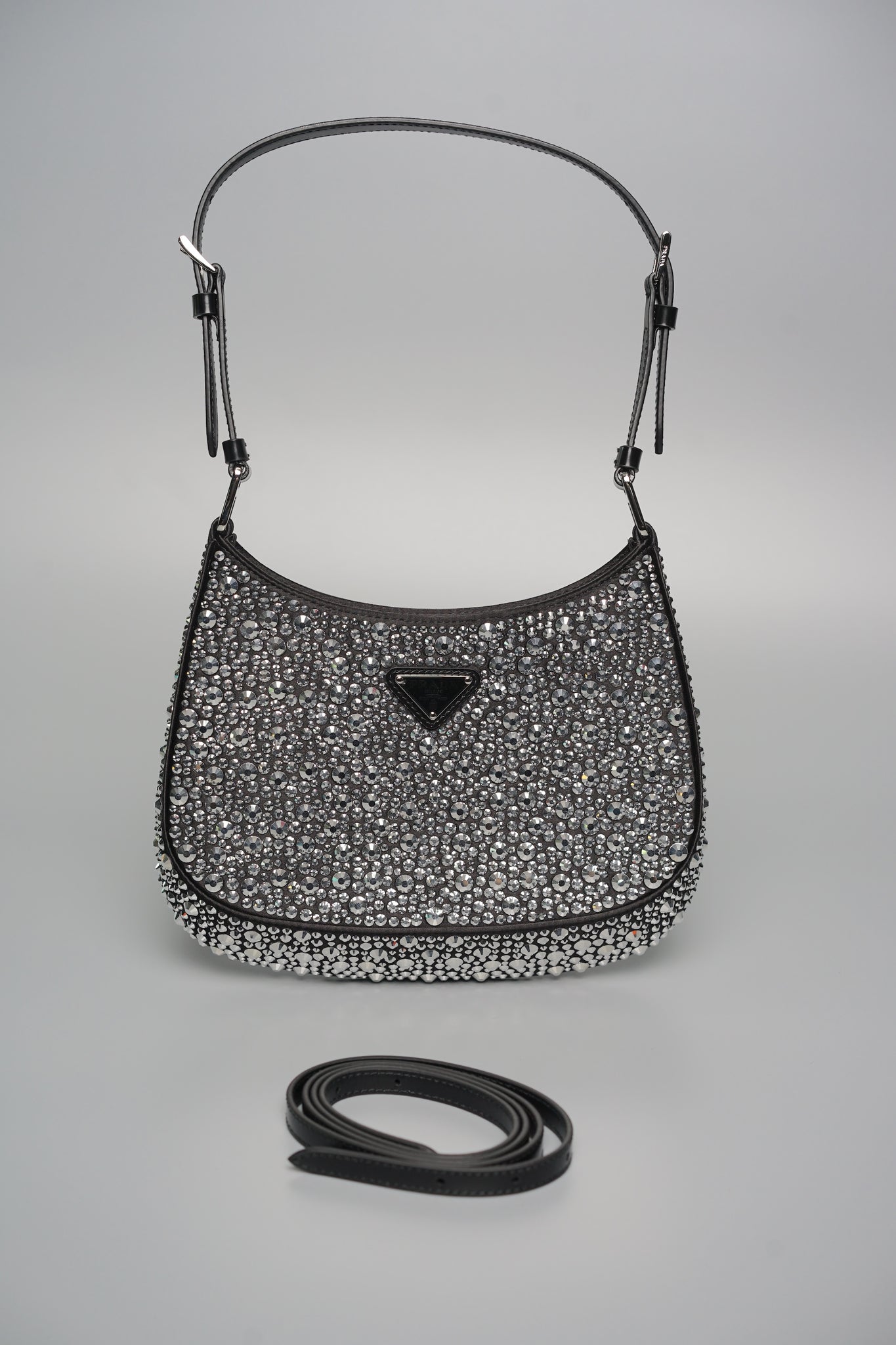 Prada Cleo Satin Bag With Crystals in Metal Shw (Brand New)