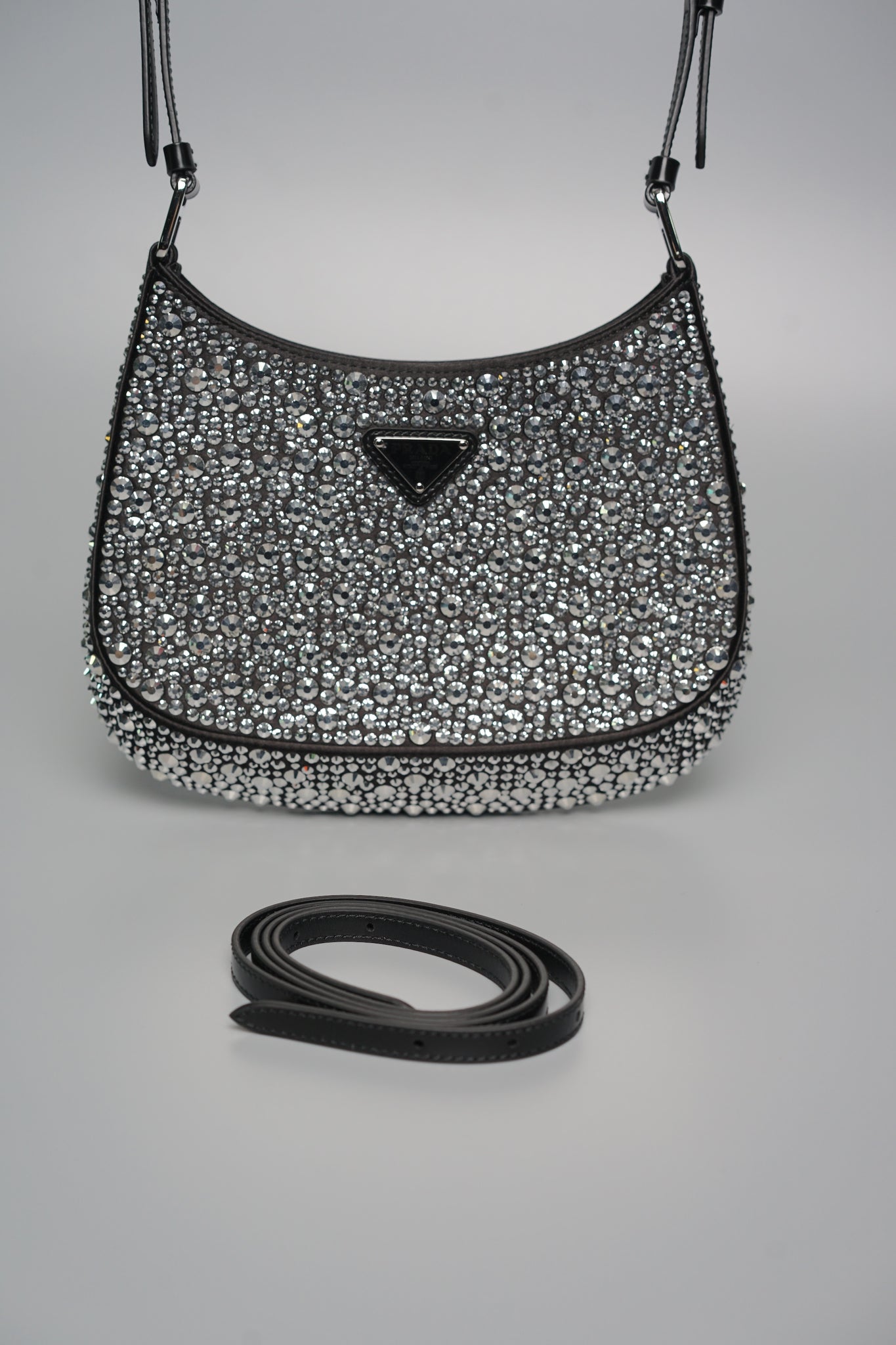 Prada Cleo Satin Bag With Crystals in Metal Shw (Brand New)