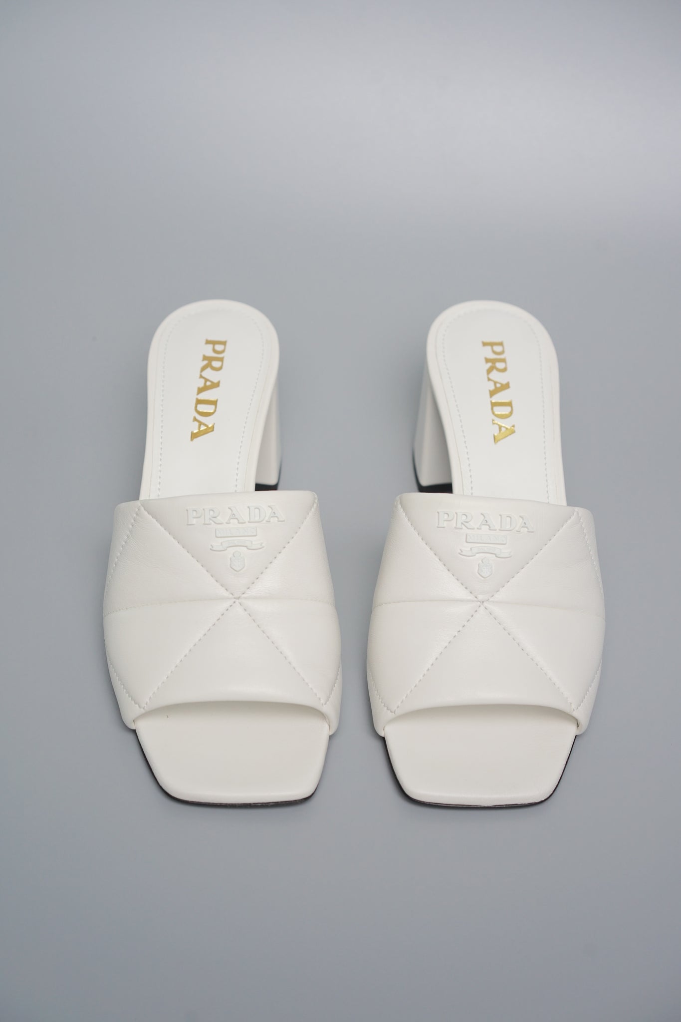 Prada Quilted Nappa Leather Heeled Sandals in White Size 36.5 (Brand New)