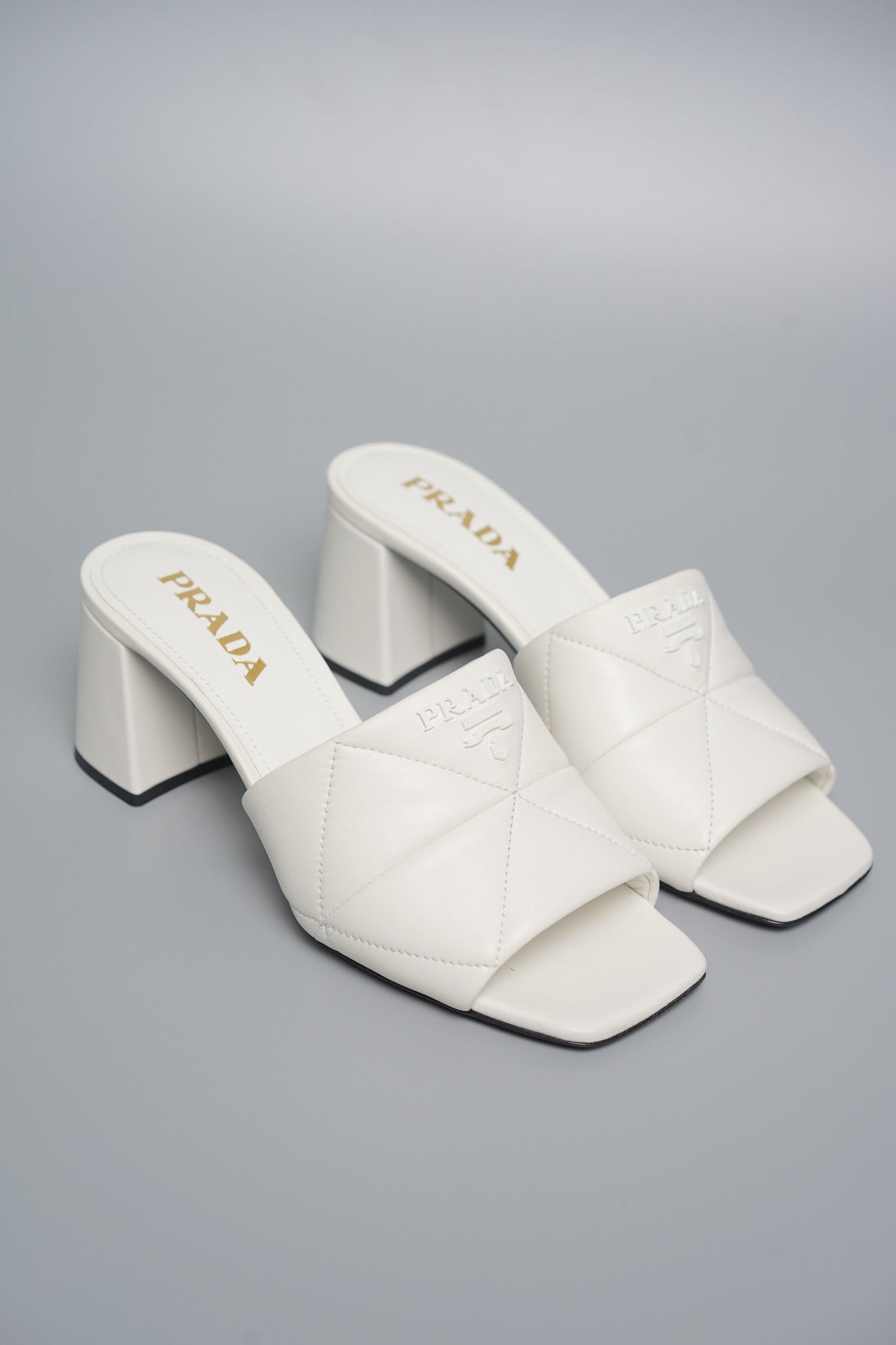 Prada Quilted Nappa Leather Heeled Sandals in White Size 36.5 (Brand New)