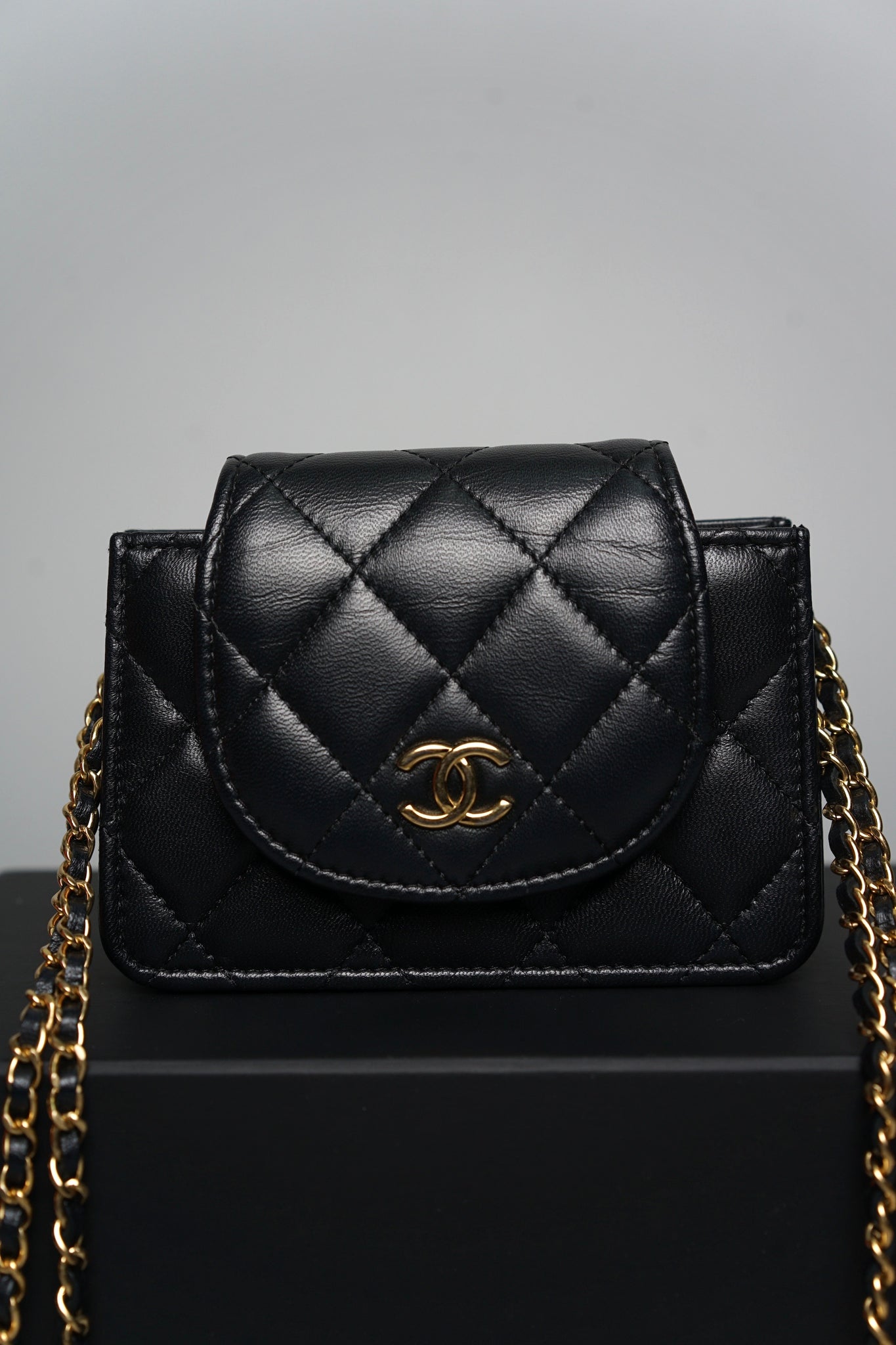 Chanel Double Chain Mini Flap Bag in Black Lambskin Ghw