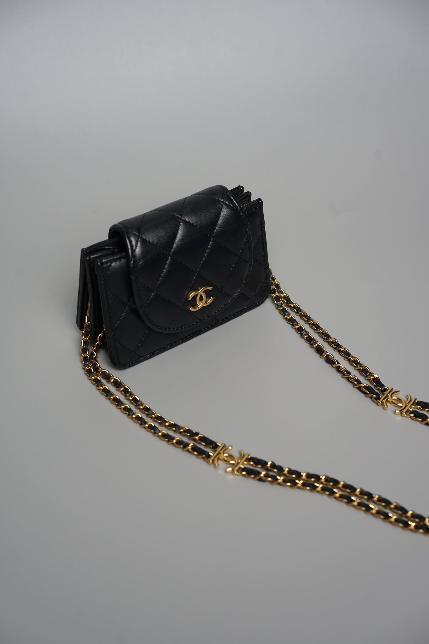 Chanel Double Chain Mini Flap Bag in Black Lambskin Ghw