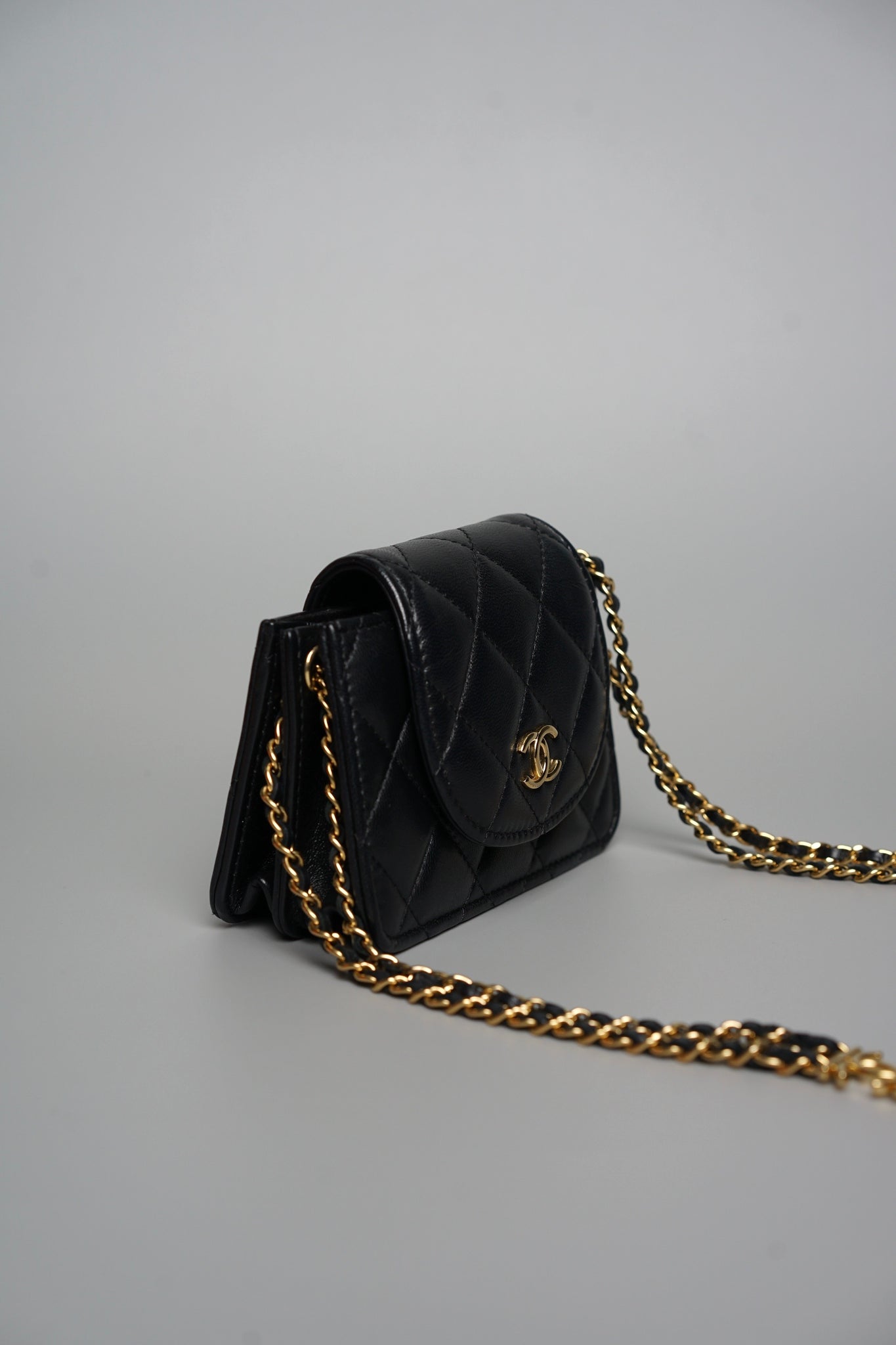 Chanel Double Chain Mini Flap Bag in Black Lambskin Ghw
