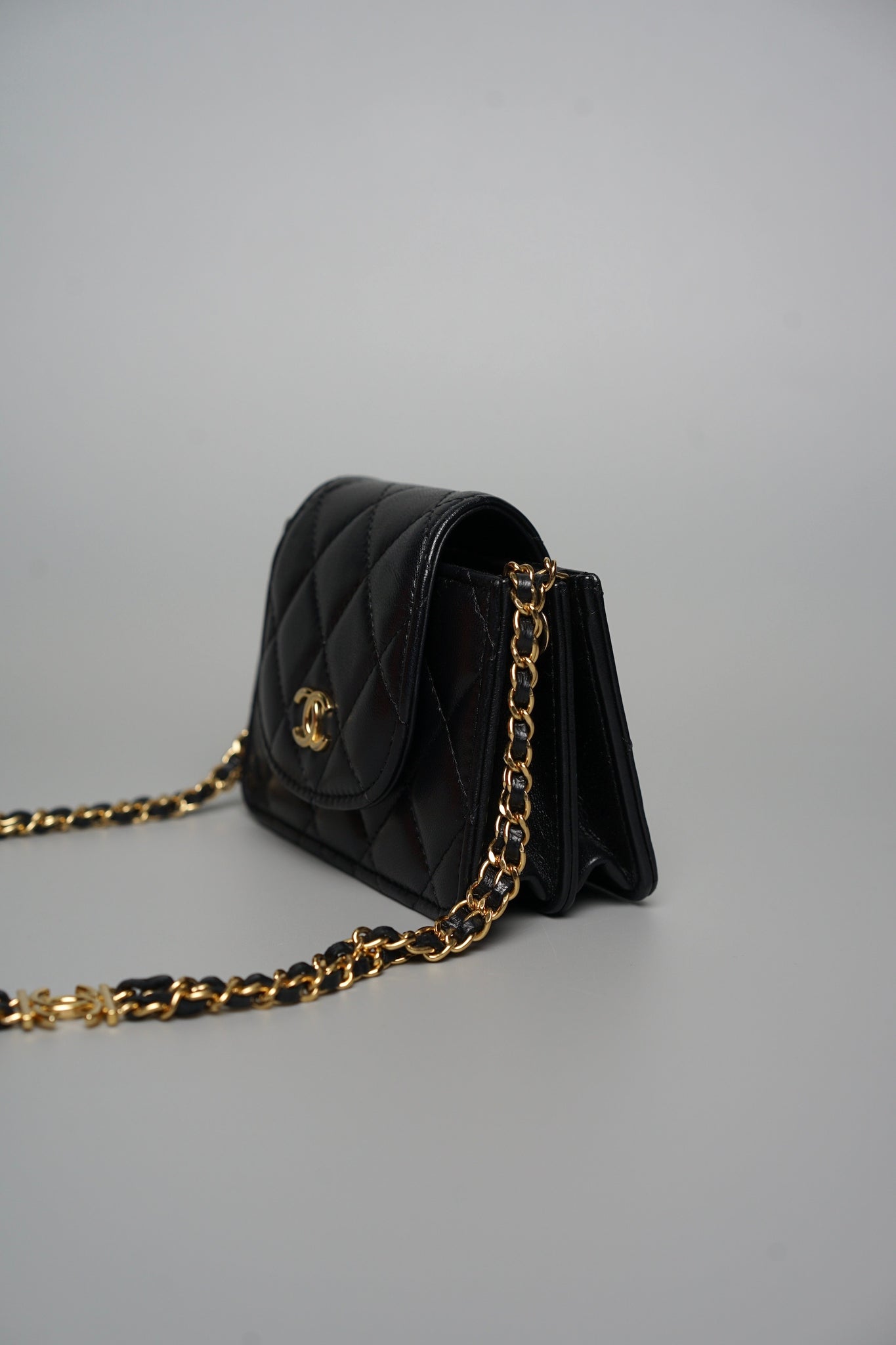 Chanel Double Chain Mini Flap Bag in Black Lambskin Ghw