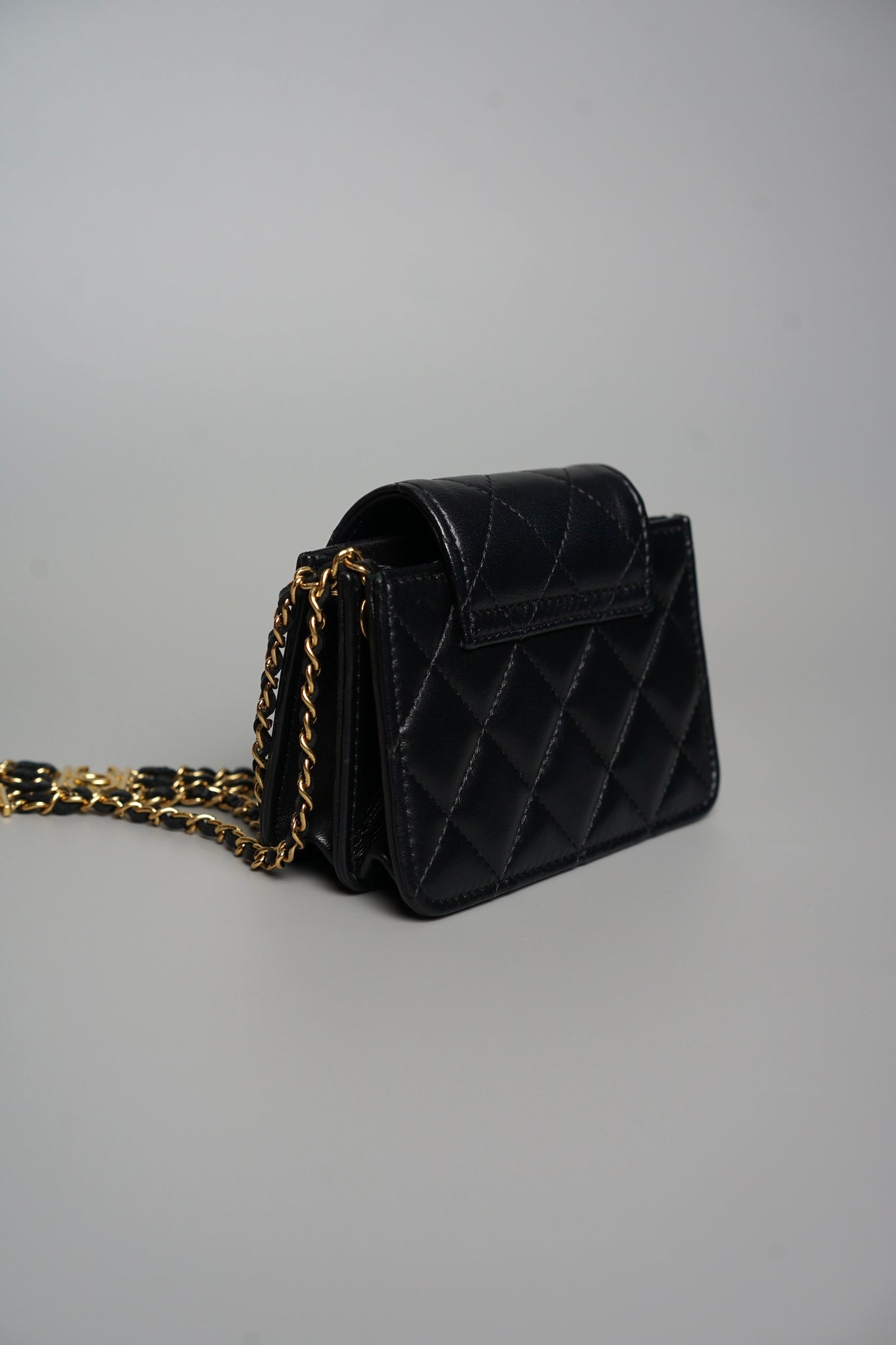 Chanel Double Chain Mini Flap Bag in Black Lambskin Ghw