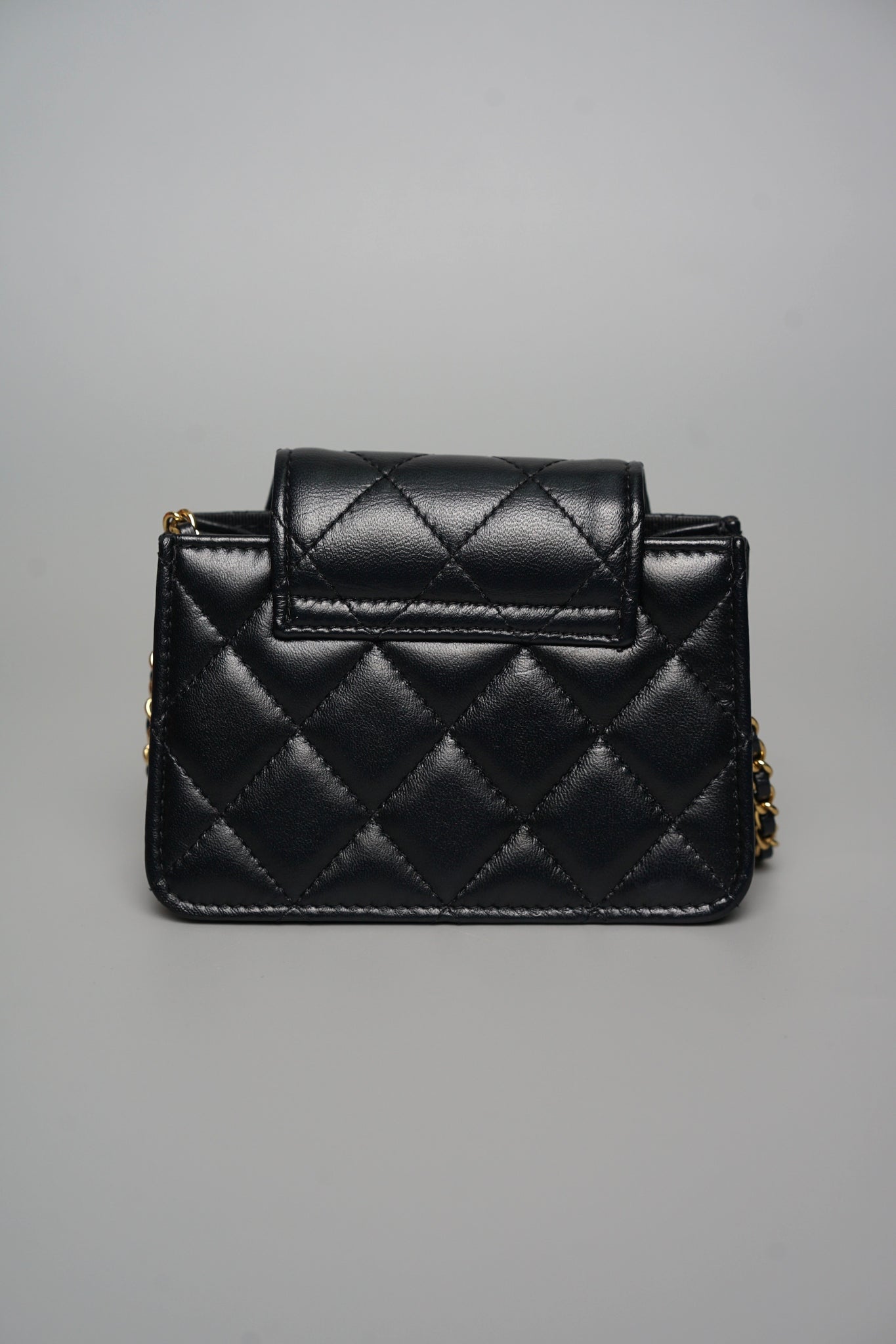 Chanel Double Chain Mini Flap Bag in Black Lambskin Ghw