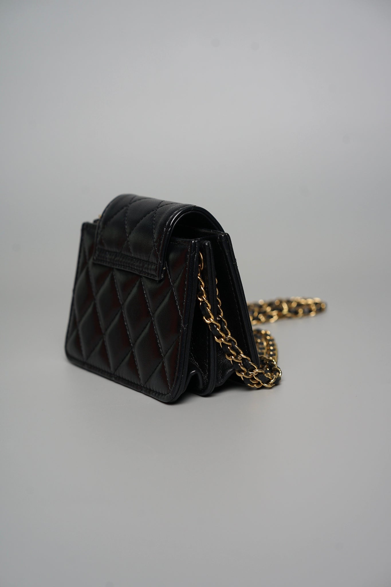 Chanel Double Chain Mini Flap Bag in Black Lambskin Ghw