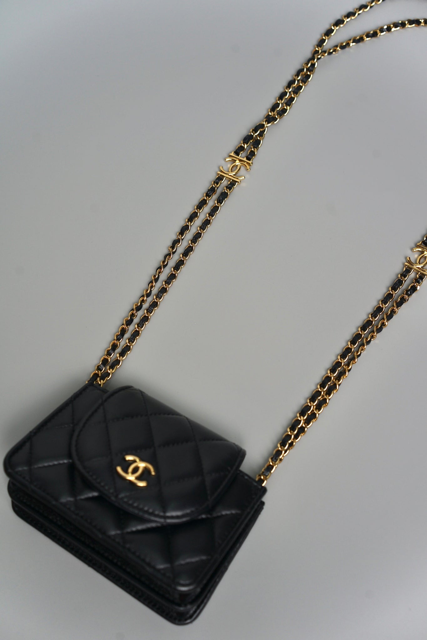 Chanel Double Chain Mini Flap Bag in Black Lambskin Ghw
