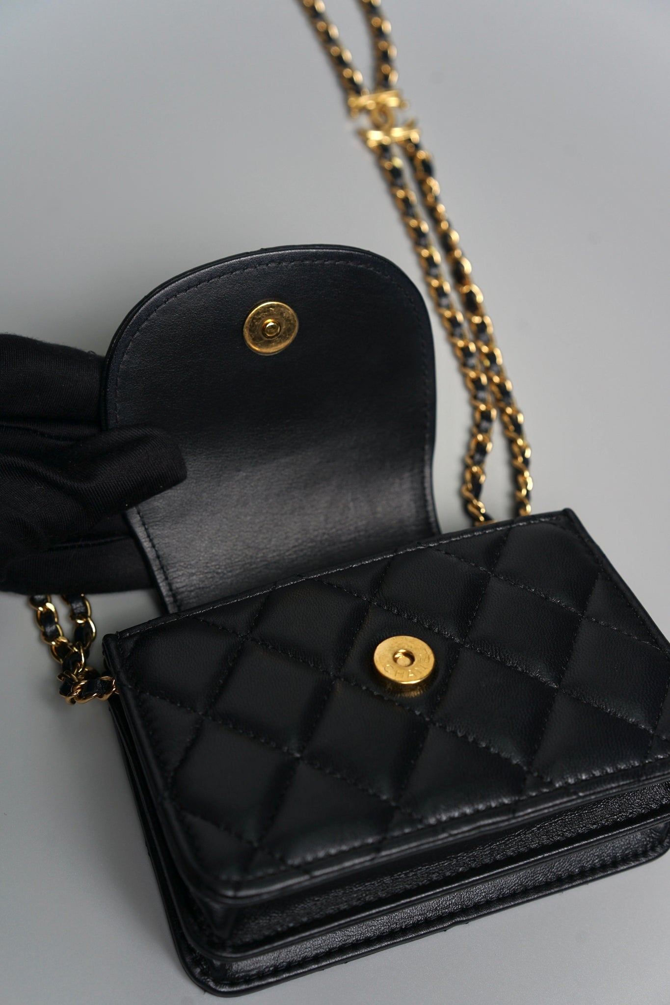 Chanel Double Chain Mini Flap Bag in Black Lambskin Ghw