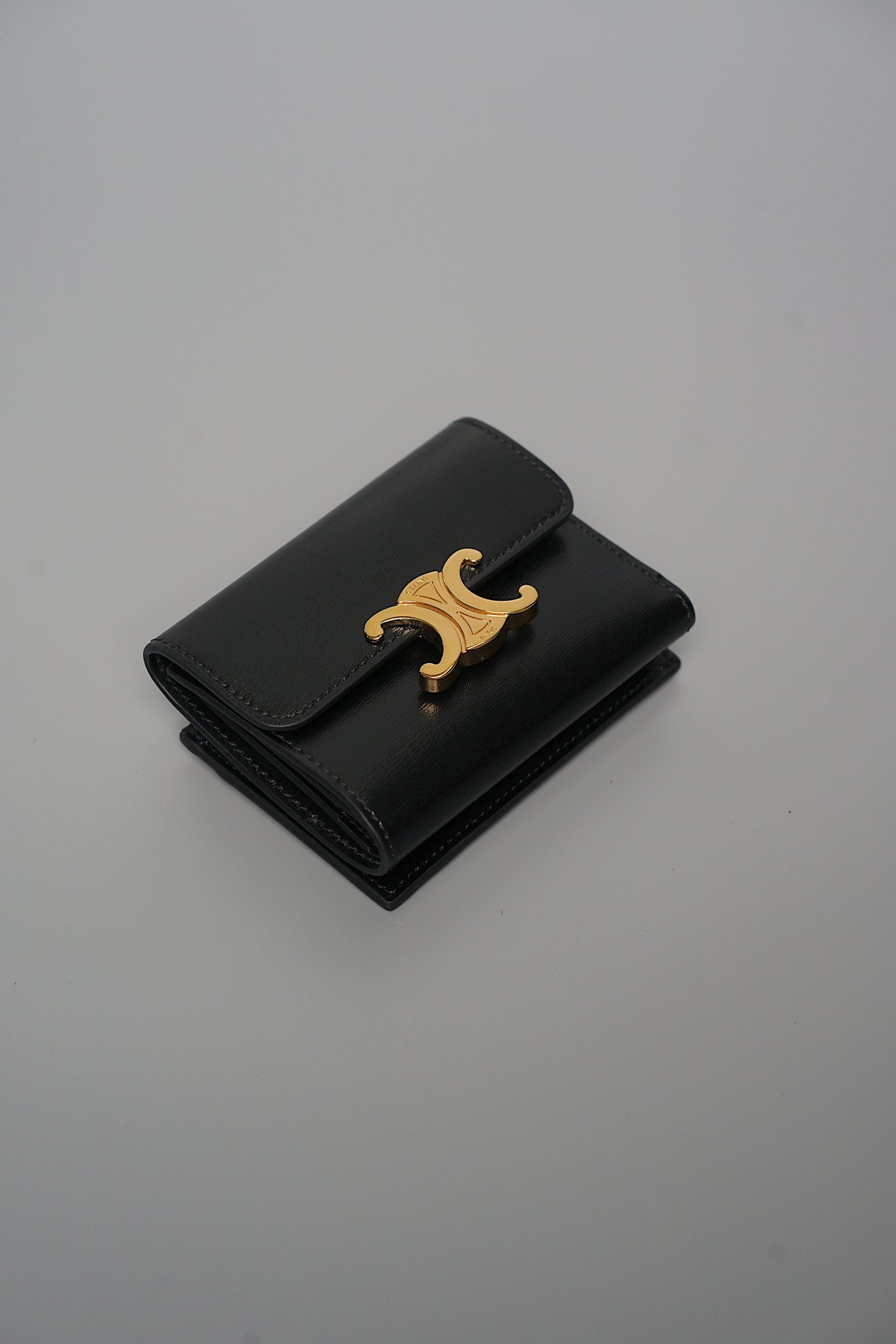 Celine Compact Wallet with Coin Triomphe in Shiny Calfskin Black