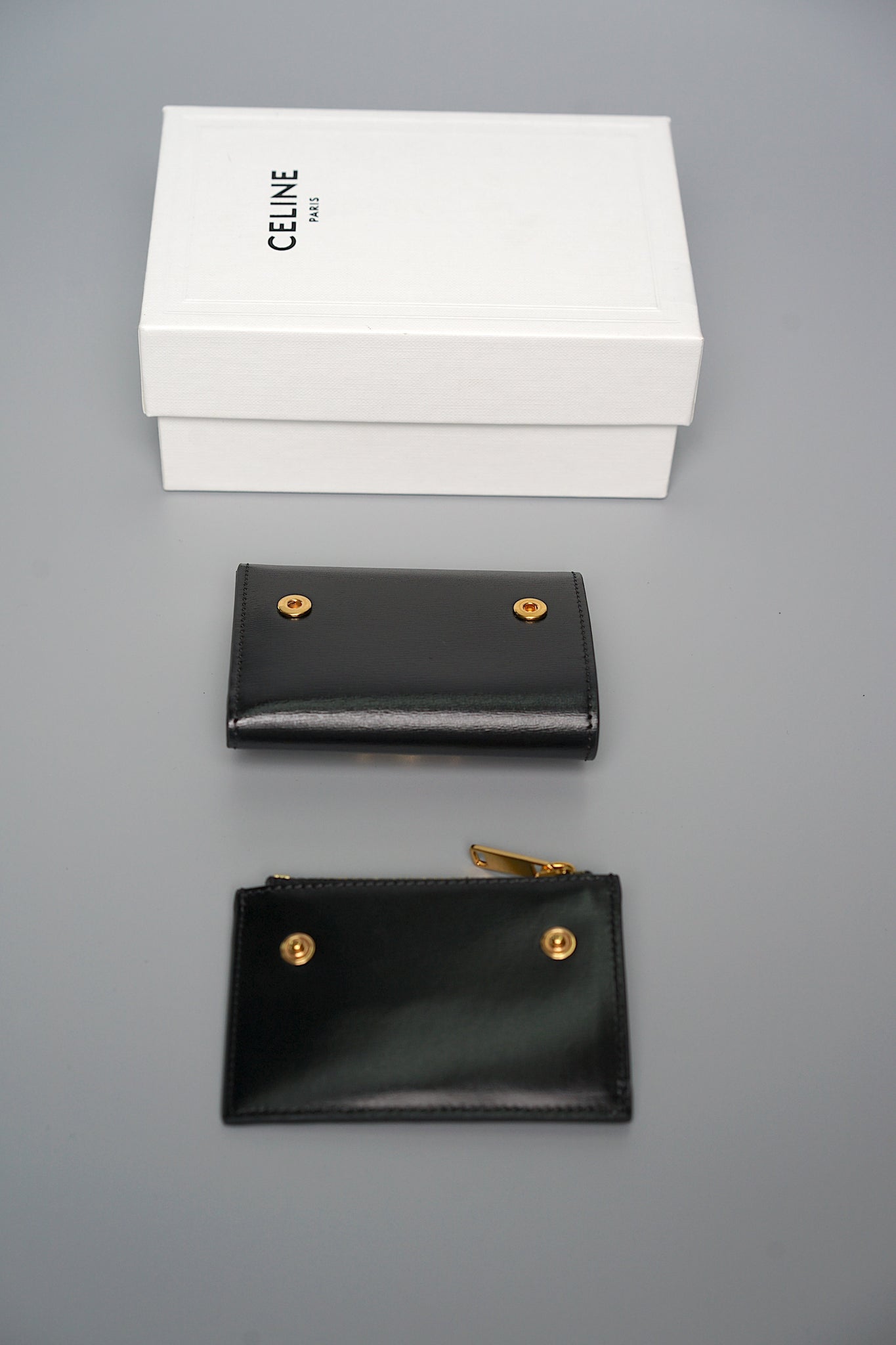 Celine Compact Wallet with Coin Triomphe in Shiny Calfskin Black