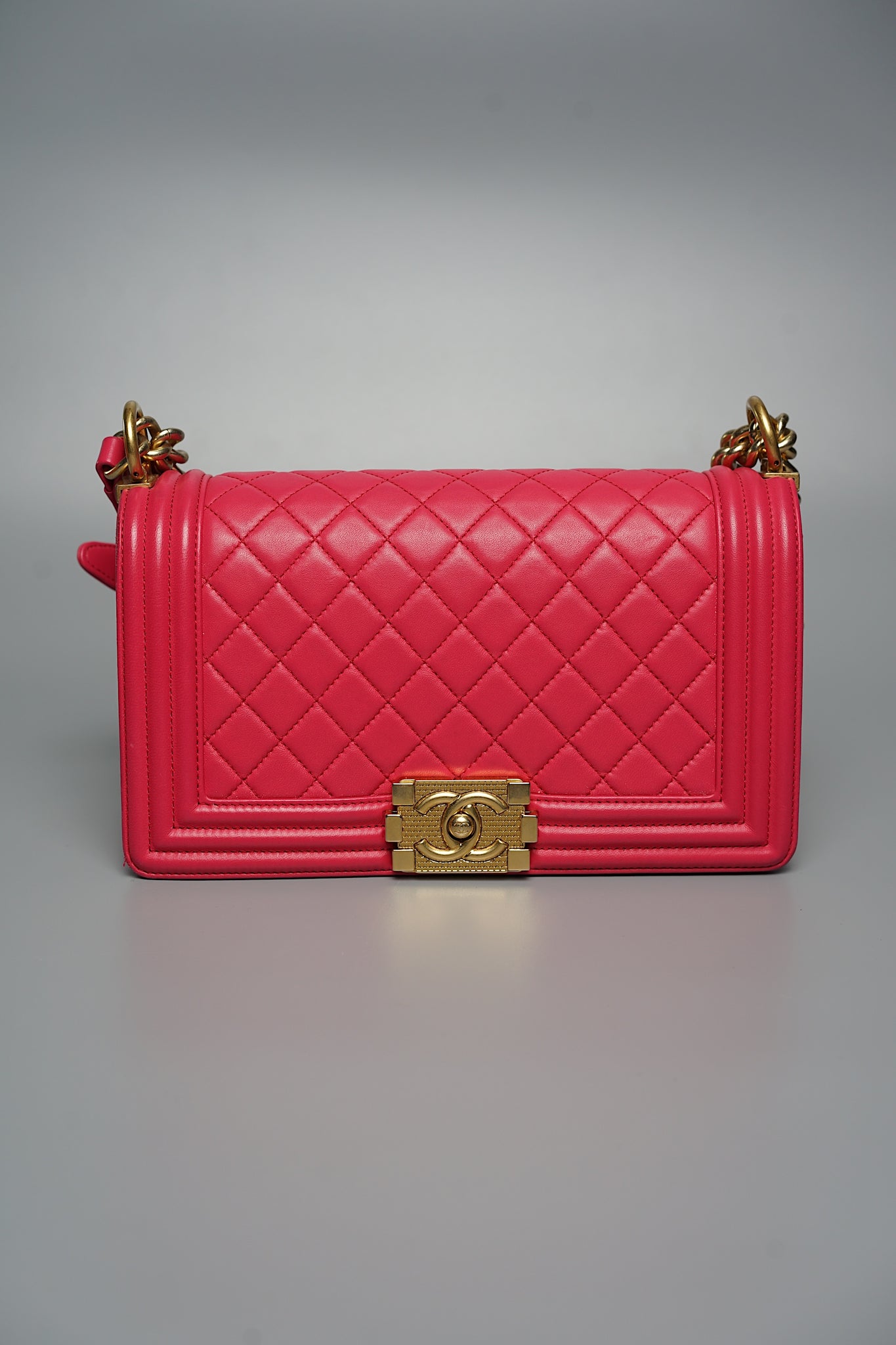 Chanel Boy Medium in Fuschia Lambskin Bghw