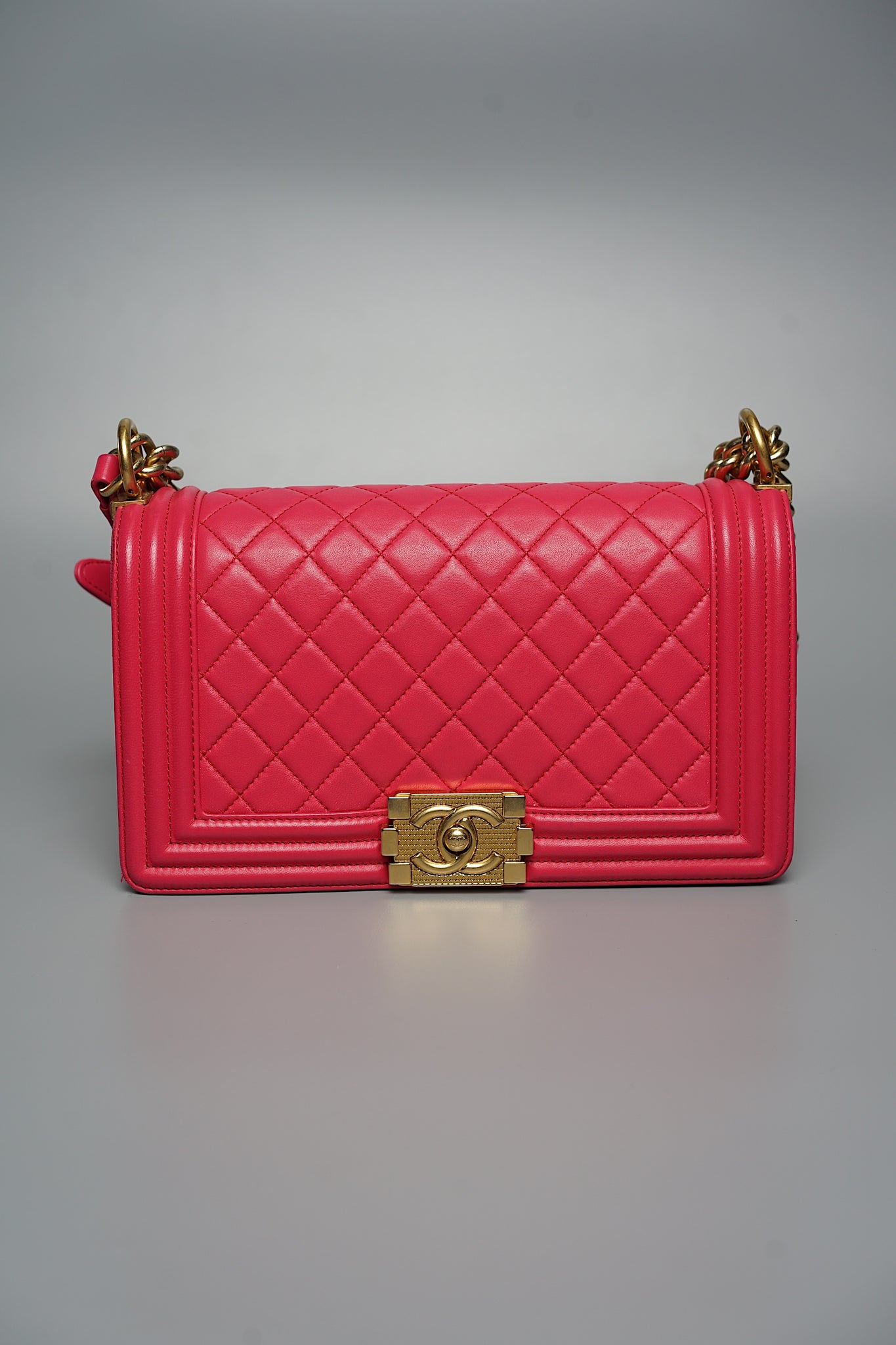 Chanel Boy Medium in Fuschia Lambskin Bghw