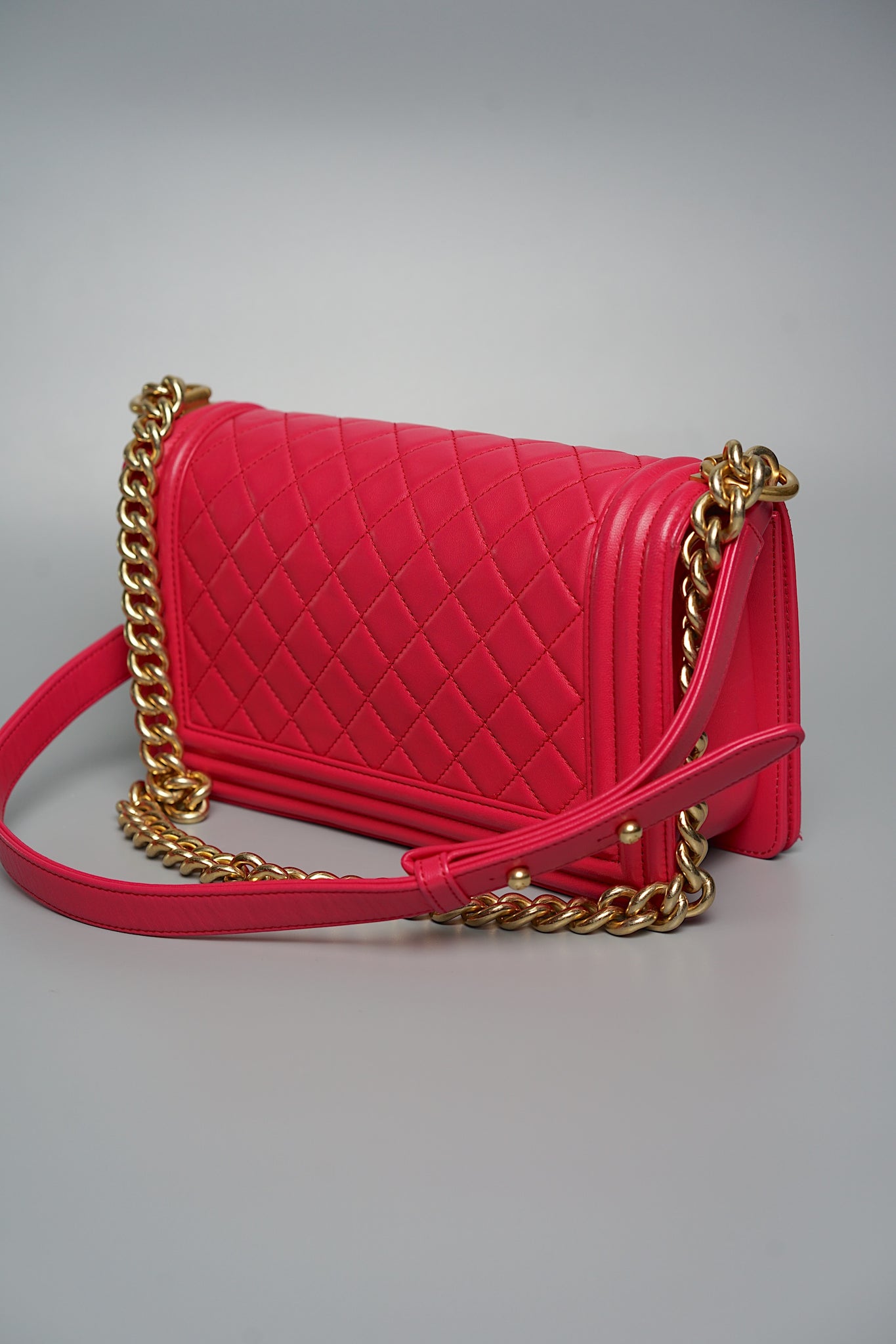 Chanel Boy Medium in Fuschia Lambskin Bghw