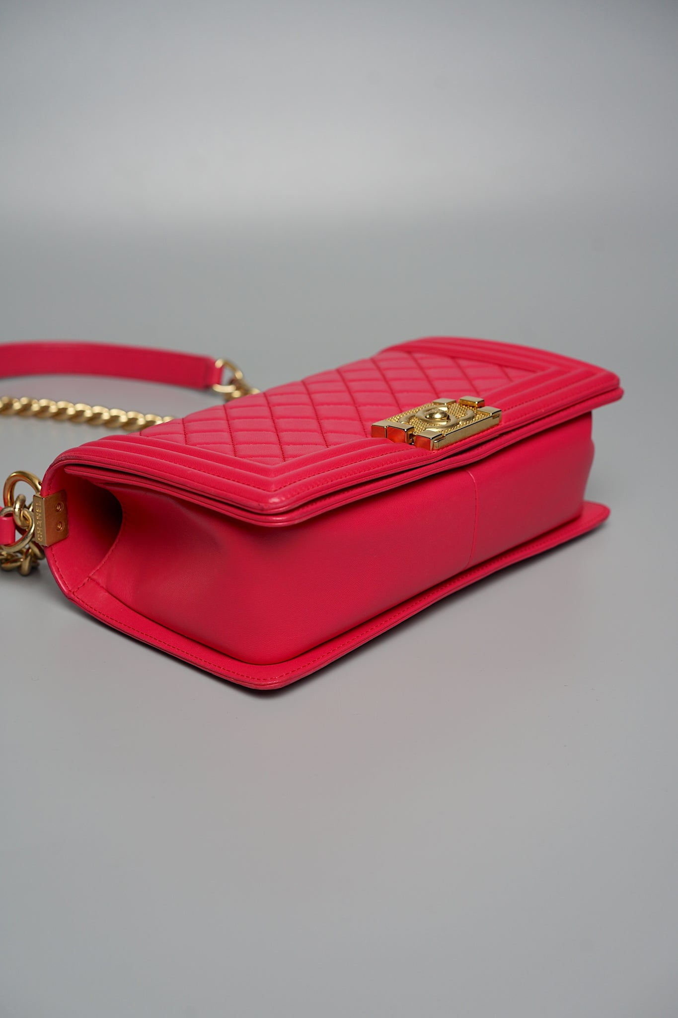 Chanel Boy Medium in Fuschia Lambskin Bghw