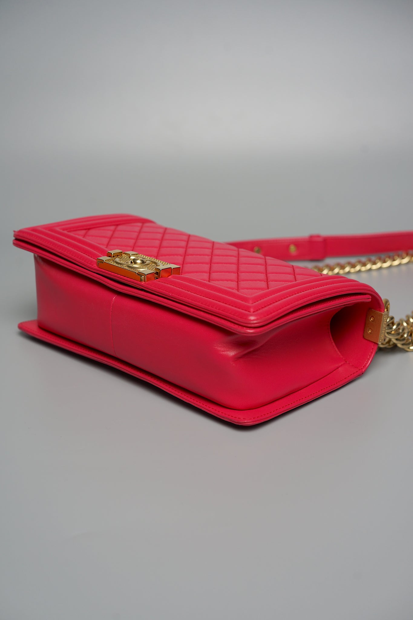 Chanel Boy Medium in Fuschia Lambskin Bghw