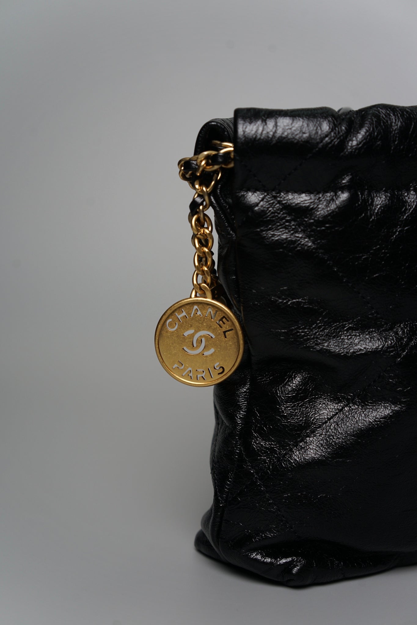 Chanel 22 Mini with Pearl in Black Shiny Crumpled Calfskin Ghw