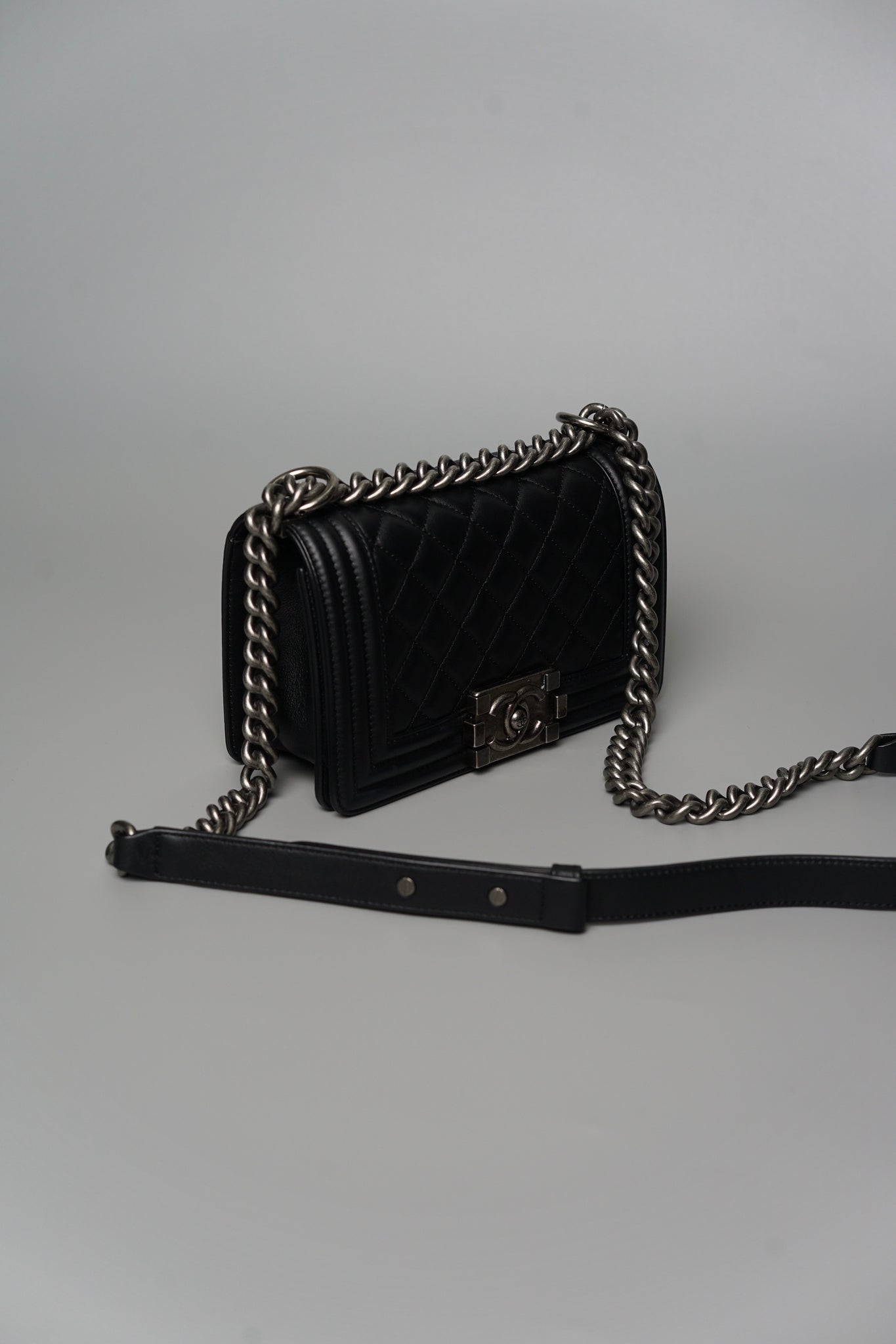 Boy Chanel Small in Black Lambskin Ruthenium