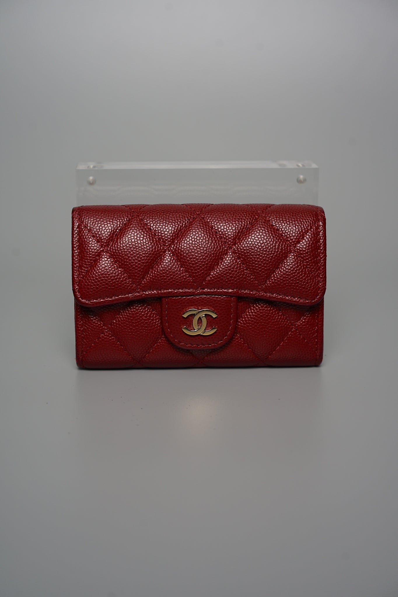 Chanel Quilted Flap Card Holder Wallet in Burgundy Caviar Ghw