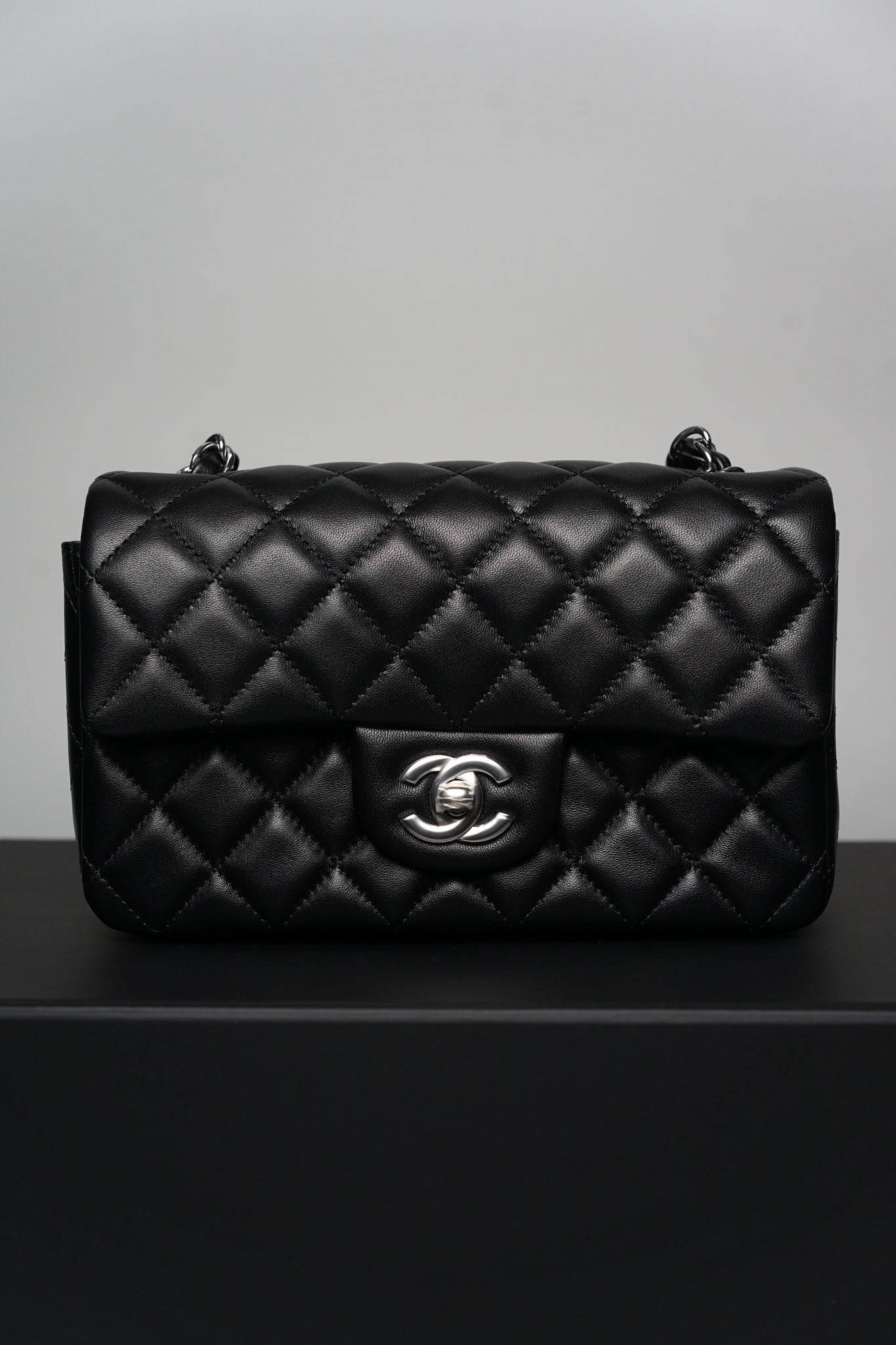 Chanel Mini Rectangular in Black Lambskin Shw (Brand New)