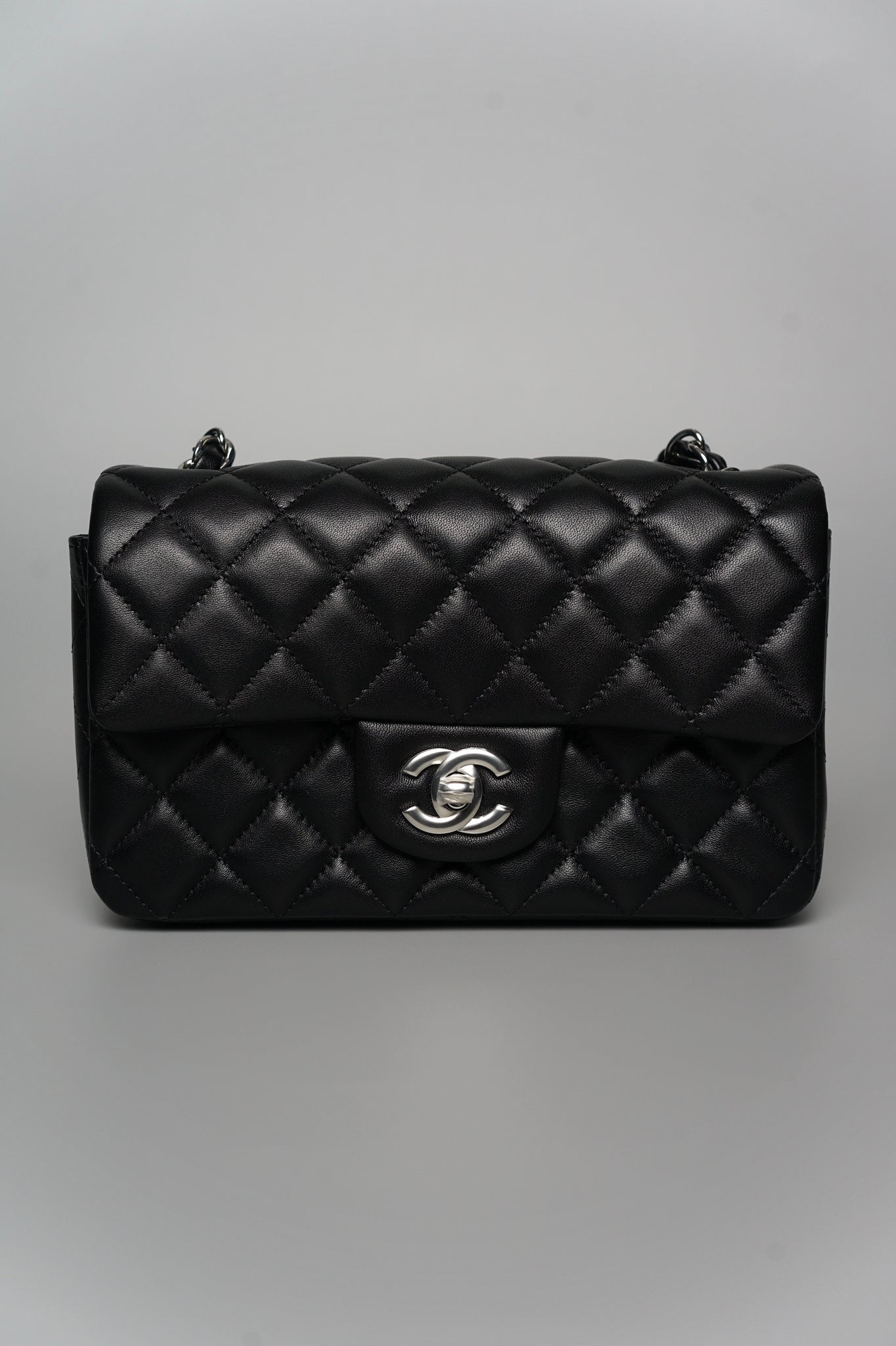 Chanel Mini Rectangular in Black Lambskin Shw (Brand New)