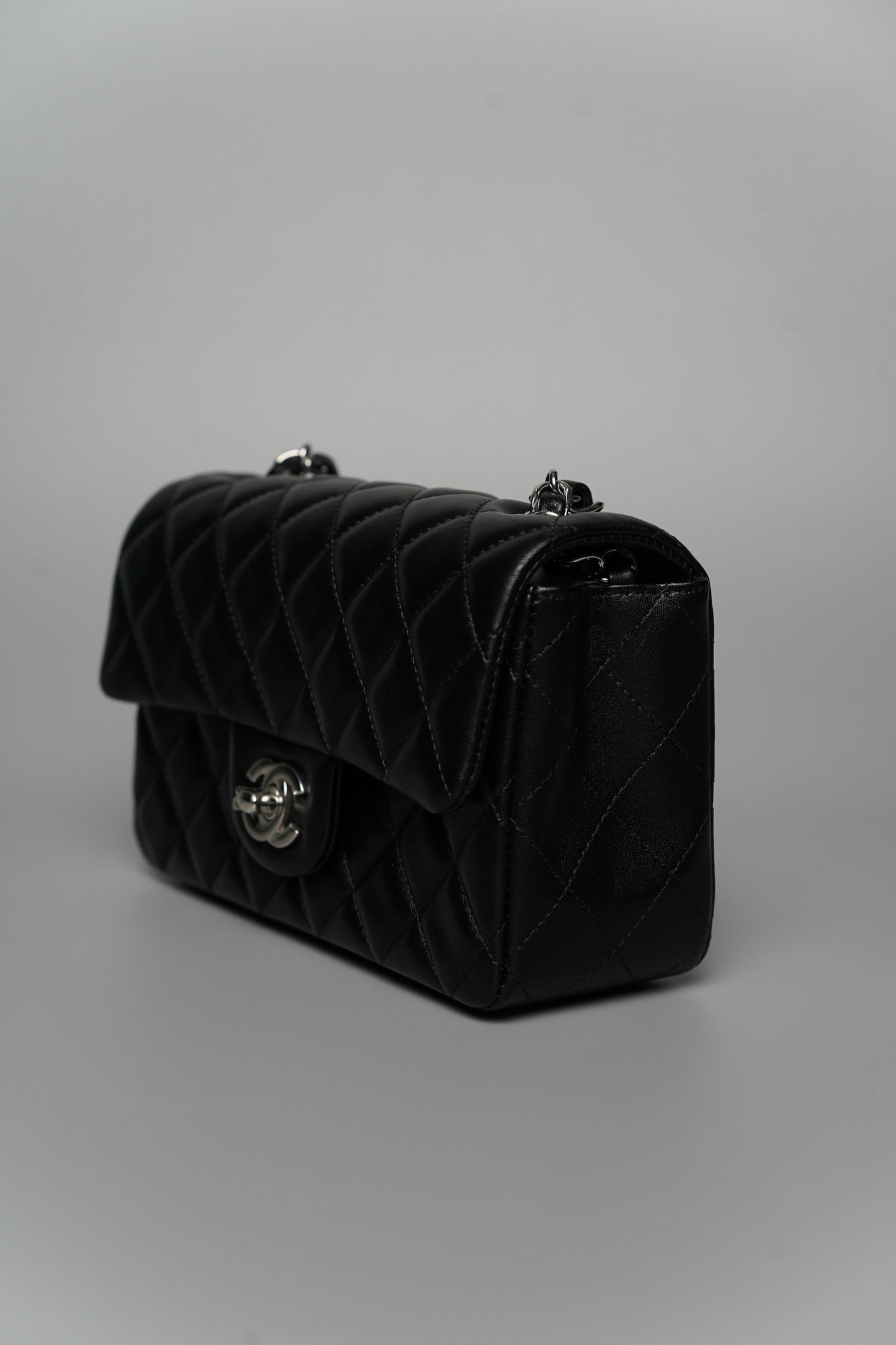 Chanel Mini Rectangular in Black Lambskin Shw (Brand New)