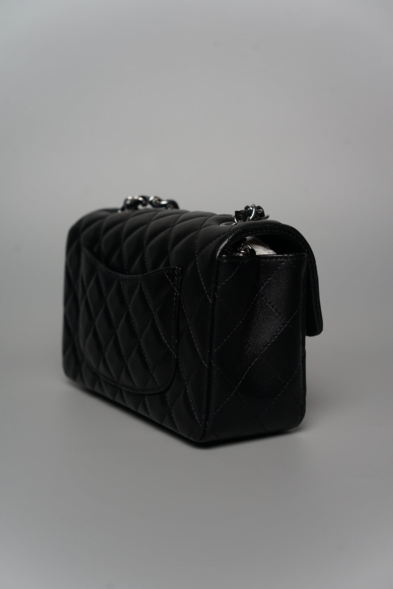 Chanel Mini Rectangular in Black Lambskin Shw (Brand New)