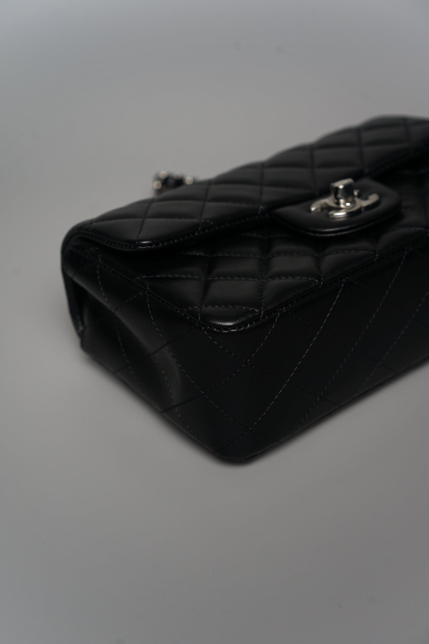 Chanel Mini Rectangular in Black Lambskin Shw (Brand New)