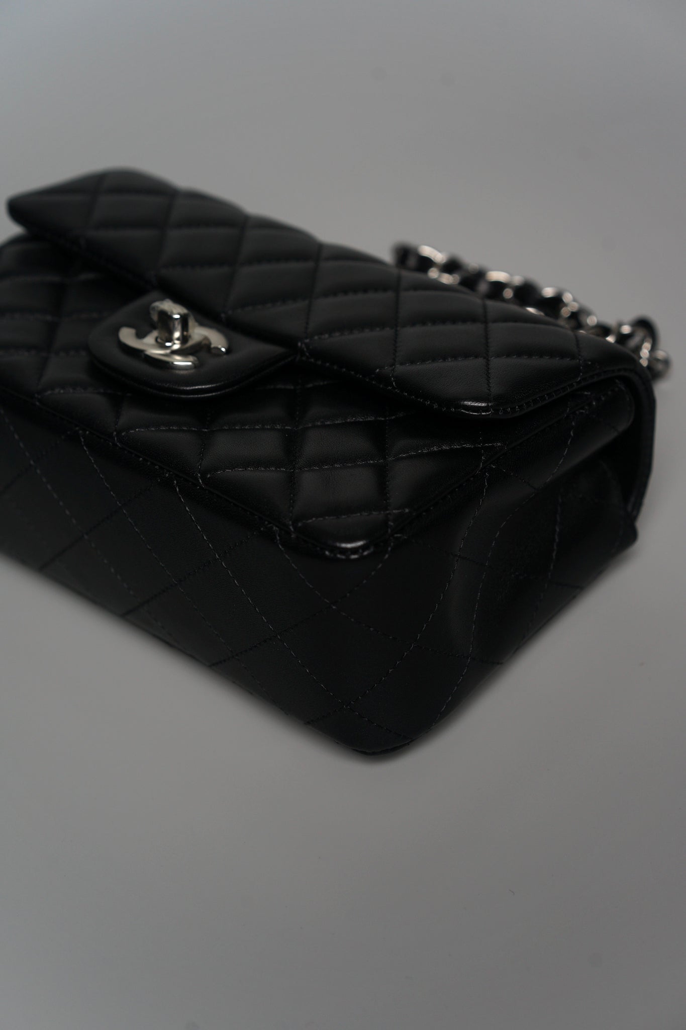 Chanel Mini Rectangular in Black Lambskin Shw (Brand New)