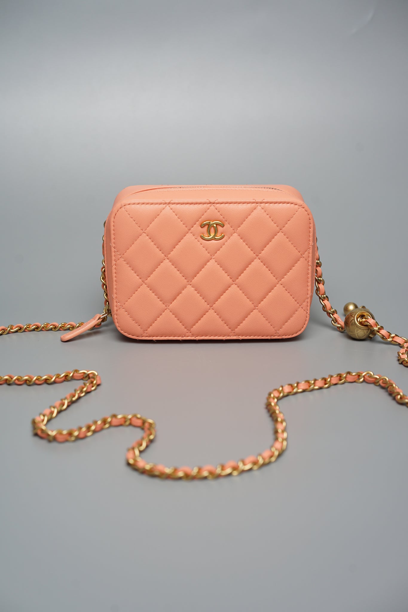 Chanel Mini Pearl Crush Quilted Camera Case in Beige Pink Bghw
