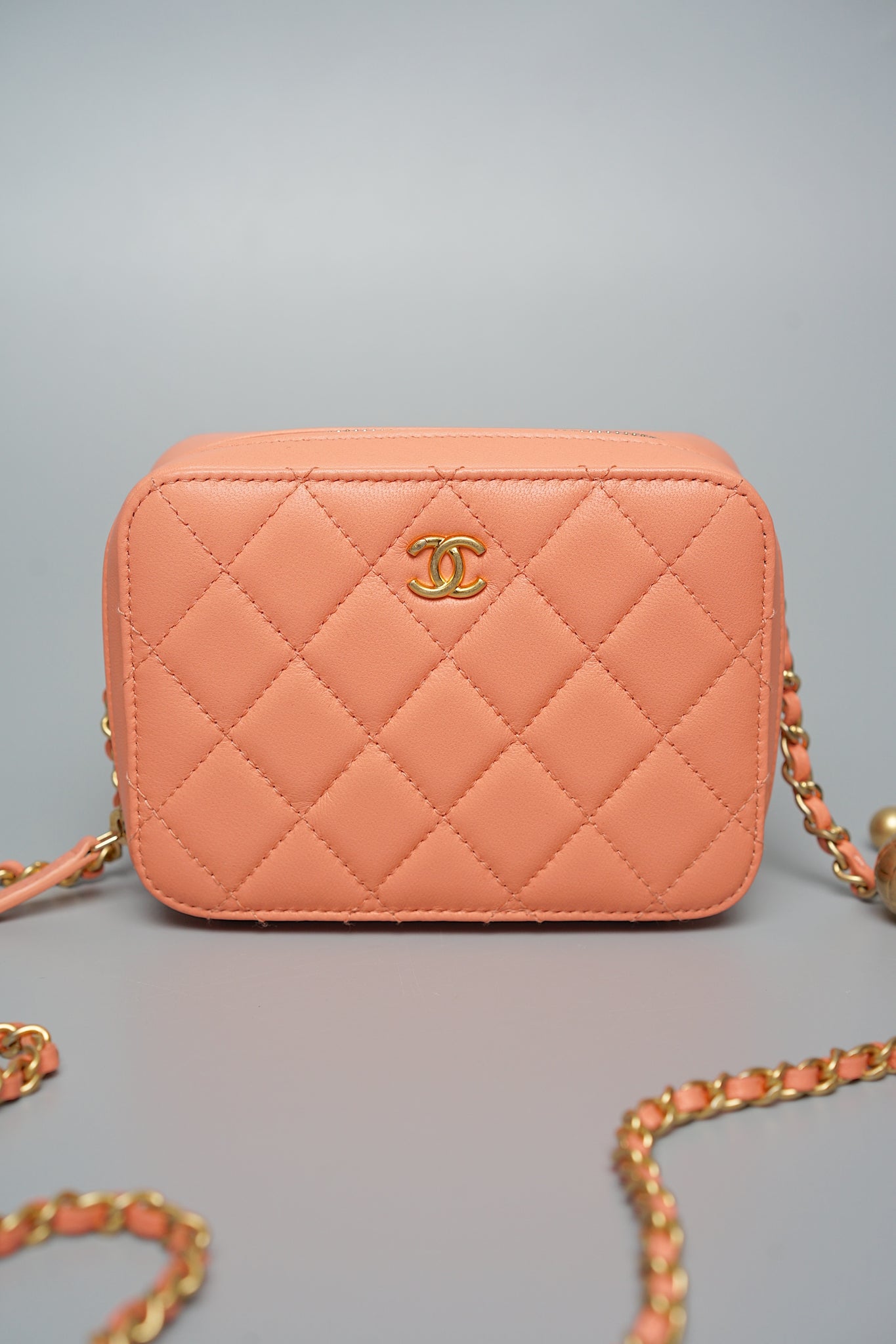 Chanel Mini Pearl Crush Quilted Camera Case in Beige Pink Bghw