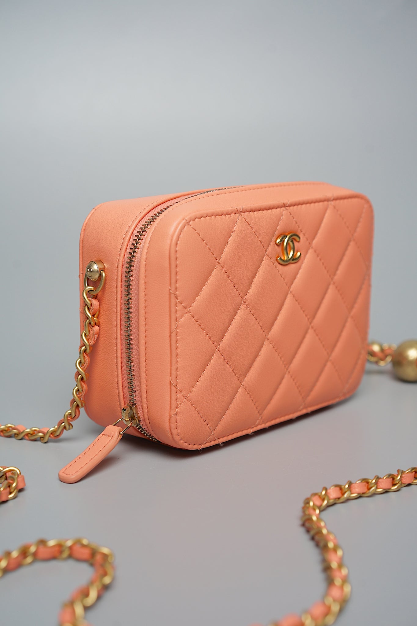 Chanel Mini Pearl Crush Quilted Camera Case in Beige Pink Bghw