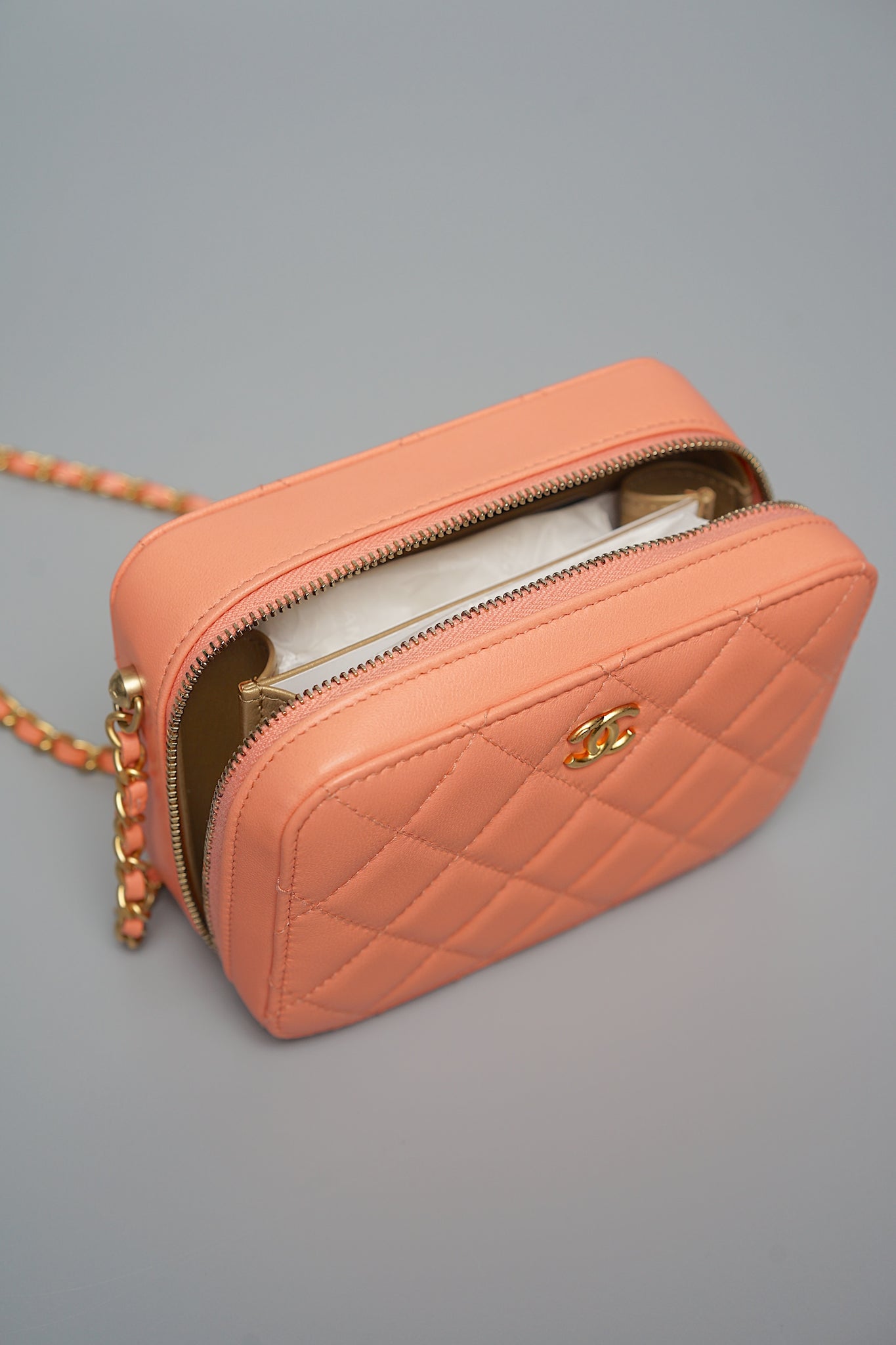 Chanel Mini Pearl Crush Quilted Camera Case in Beige Pink Bghw