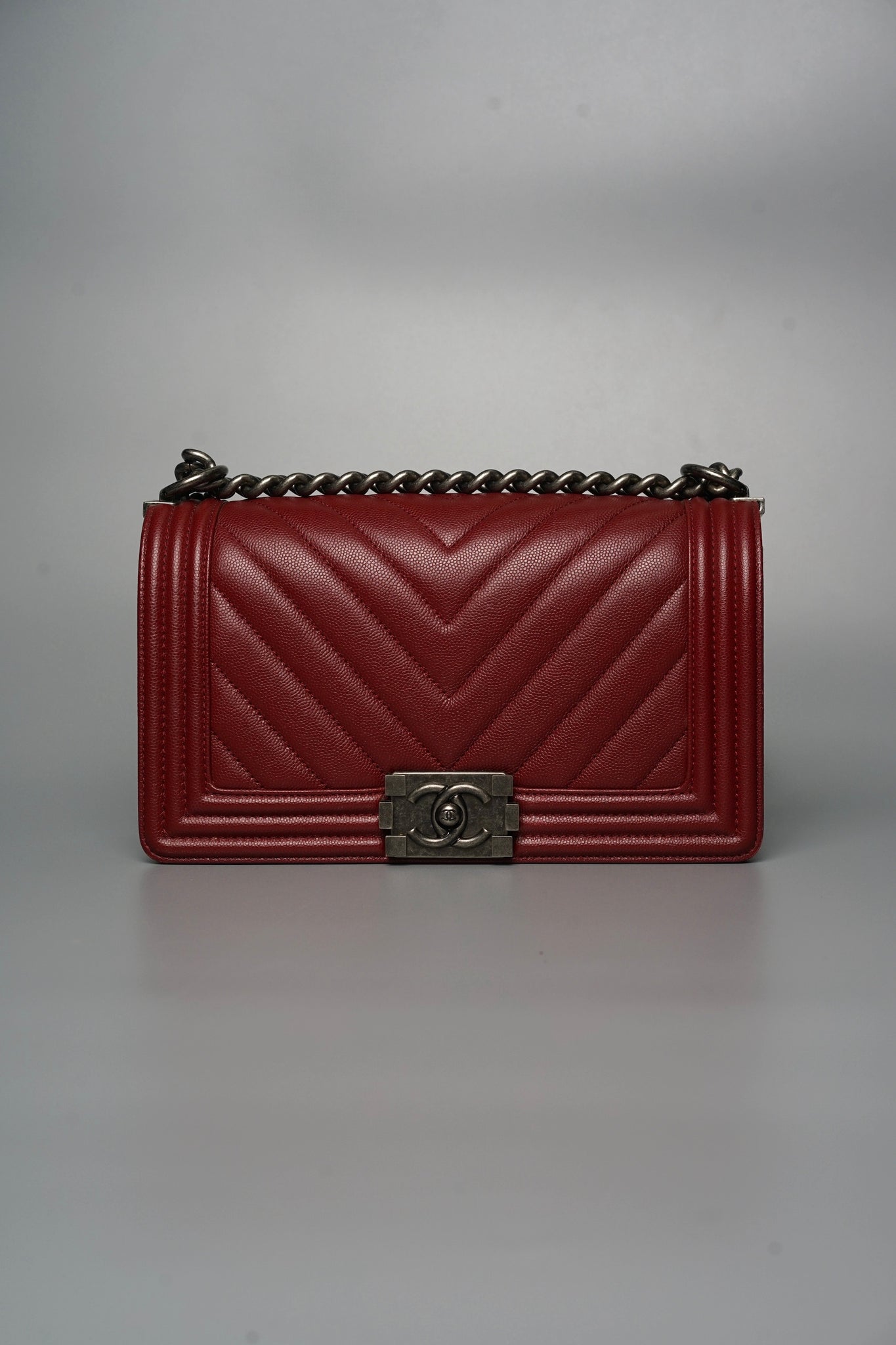 Boy Chanel Chevron in Burgundy Caviar Ruthenium