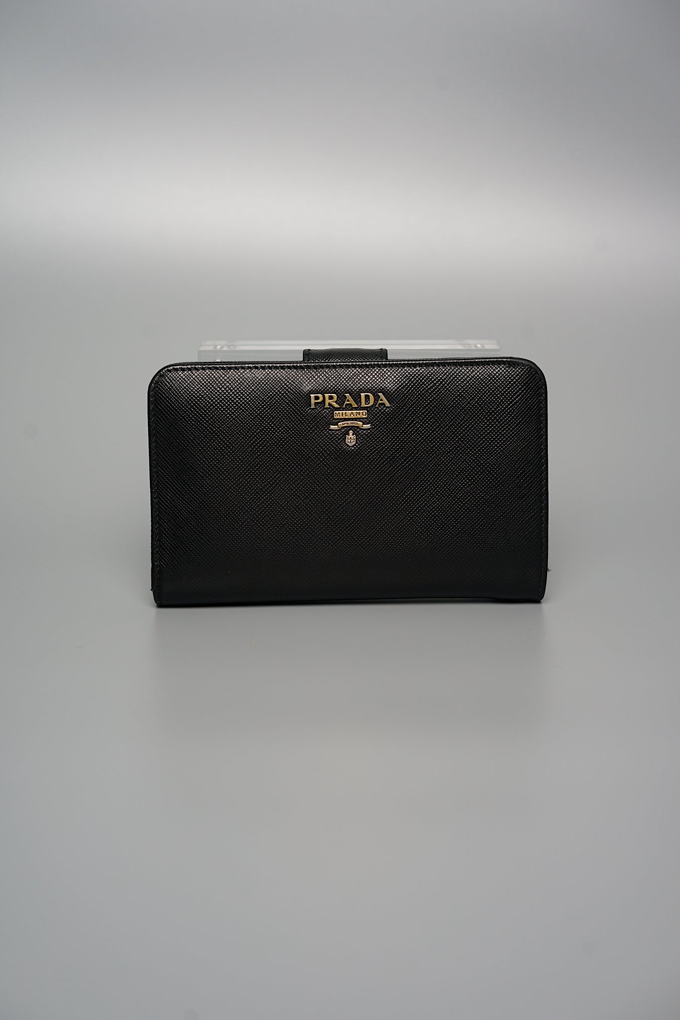 Prada Small Saffiano Leather Wallet in Black Ghw